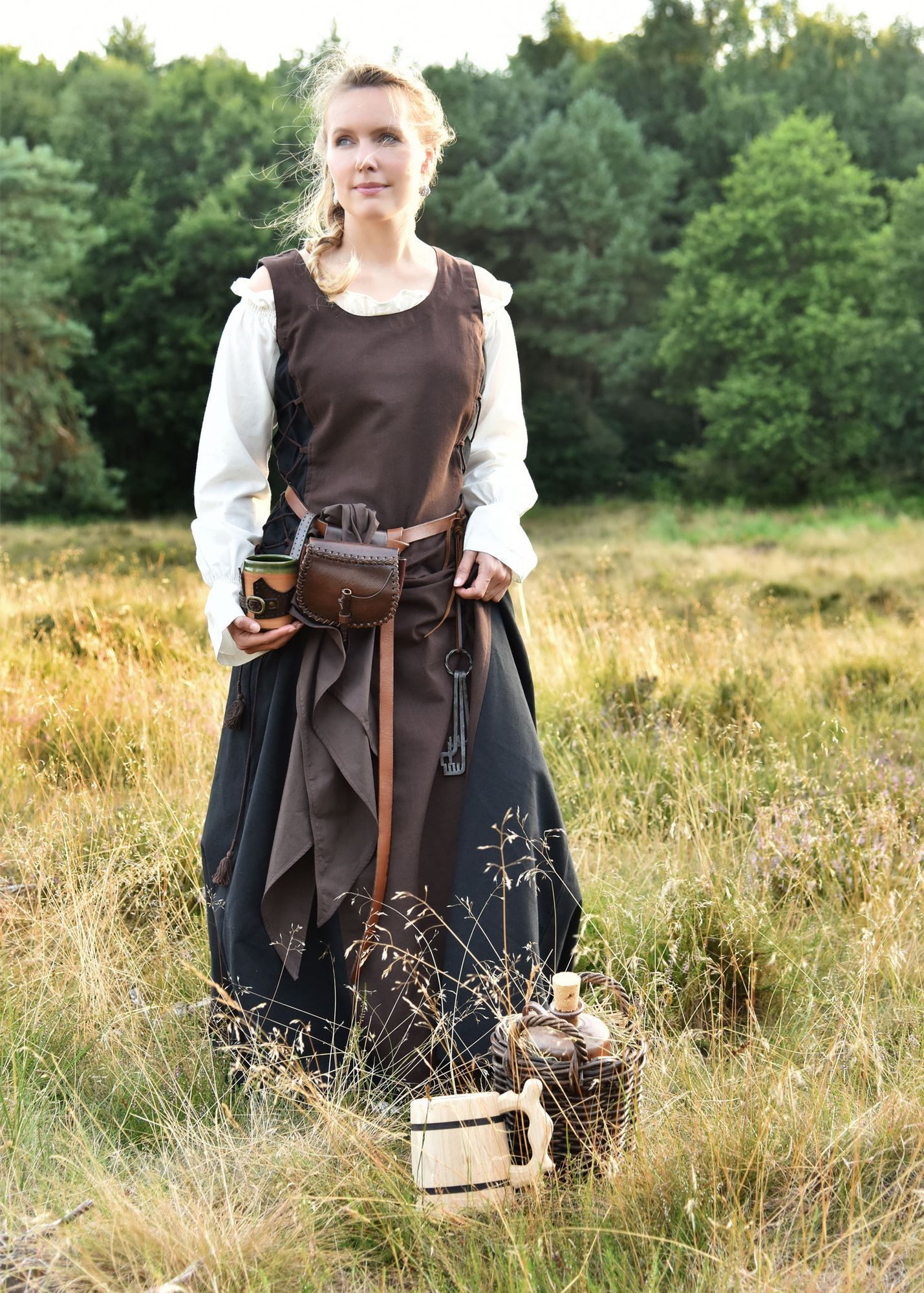 Battle Merchant Kostüm Kleine Gürteltasche aus Leder, Braun günstig online kaufen