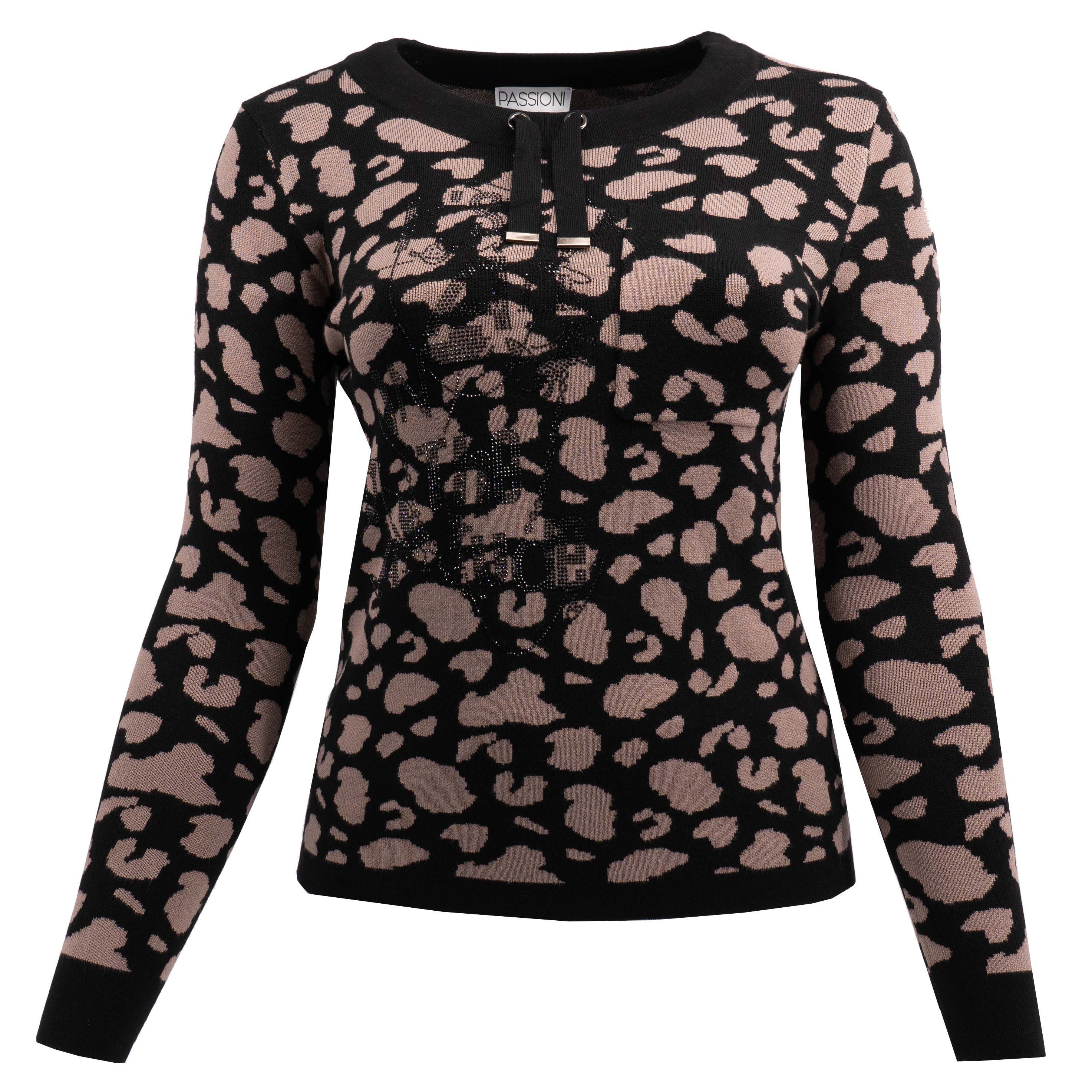Passioni Strickpullover mit Leopardenmuster und Strassdetails günstig online kaufen