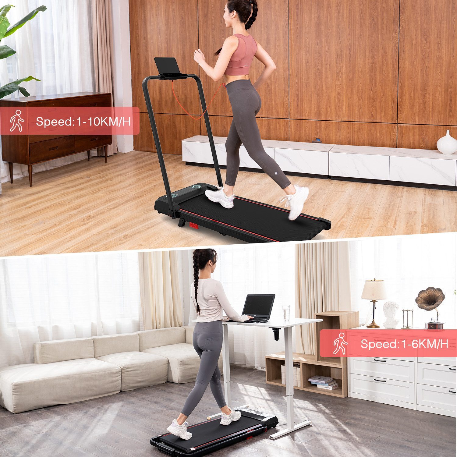 CITYSPORTS Laufband Laufbander 440/1200W motor, Walking/Jogging Pad,Max 6/12/10km/h (Mit Toolkit, Schmiermittel), integrierte transportrollen, mini-Laufband für Büro und Zuhause