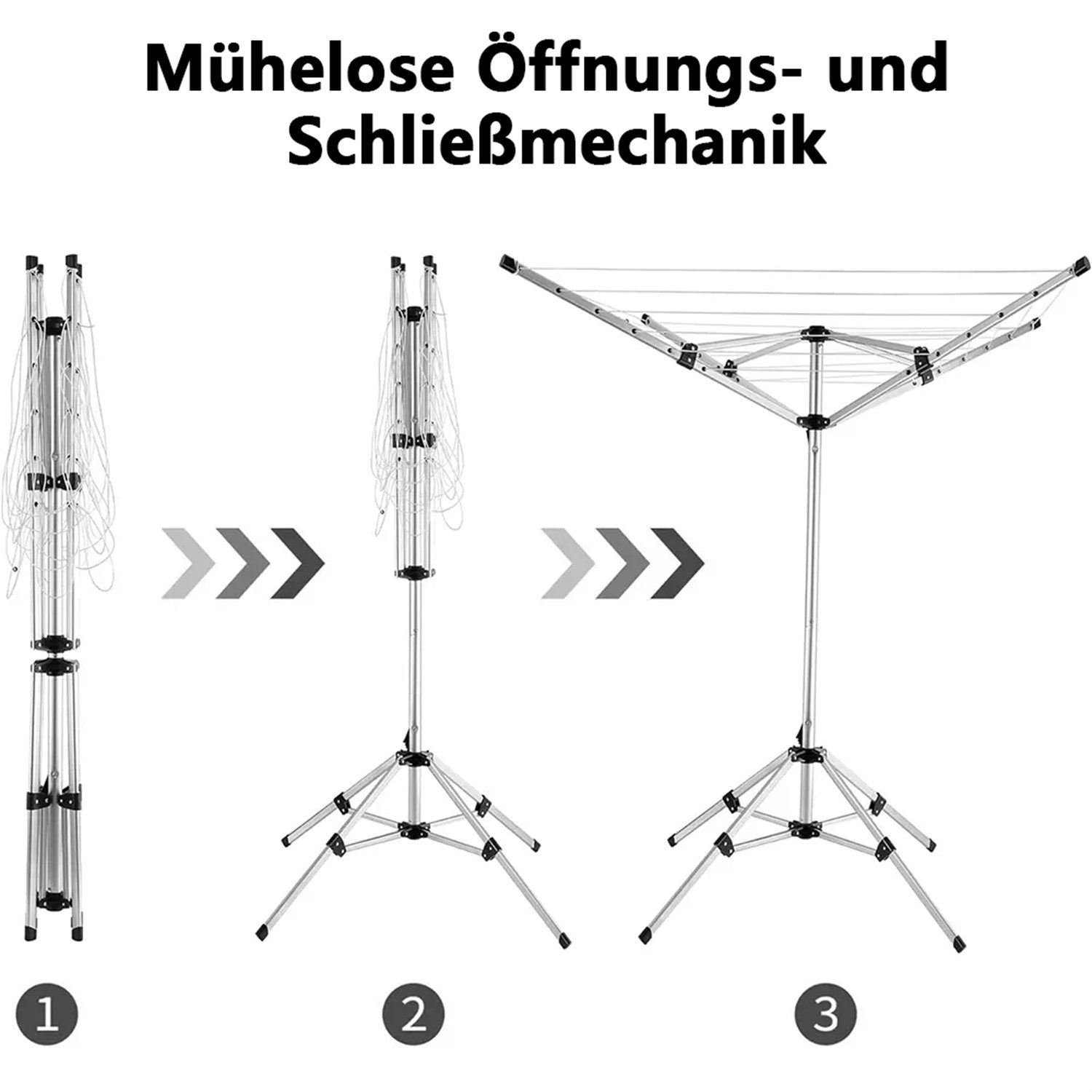 Rhein Beleuchtung Wäschespinne Faltbarer Wäscheständer mit 4 Armen, leicht, stabil & höhenverstellbar