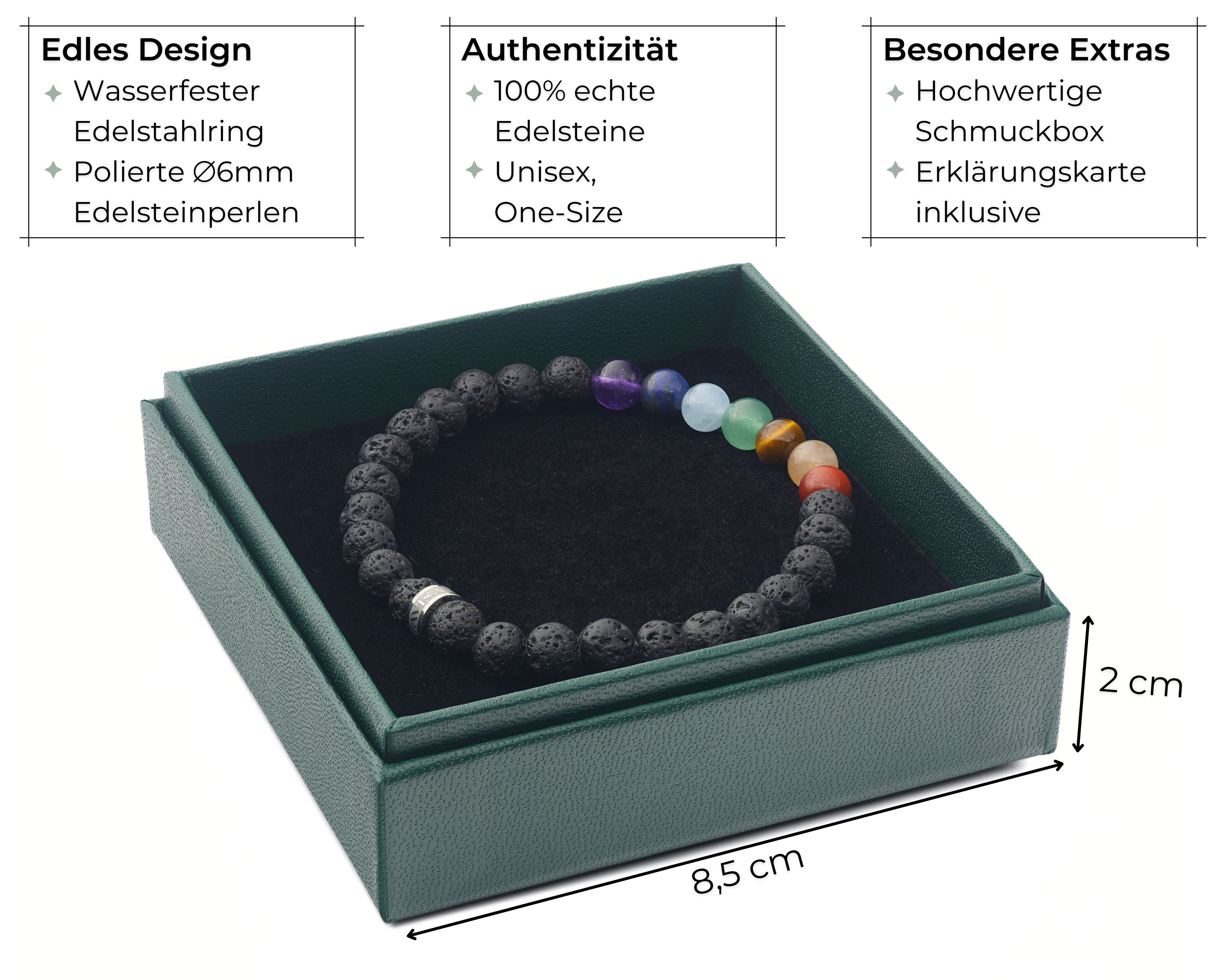 LAVISA Armband Armband 6mm Echte Edelstein Perlen, Kristalle, Heilsteine, Onesize, Echte Edelsteine, Rostfreies Edelstahl, Wasserfest
