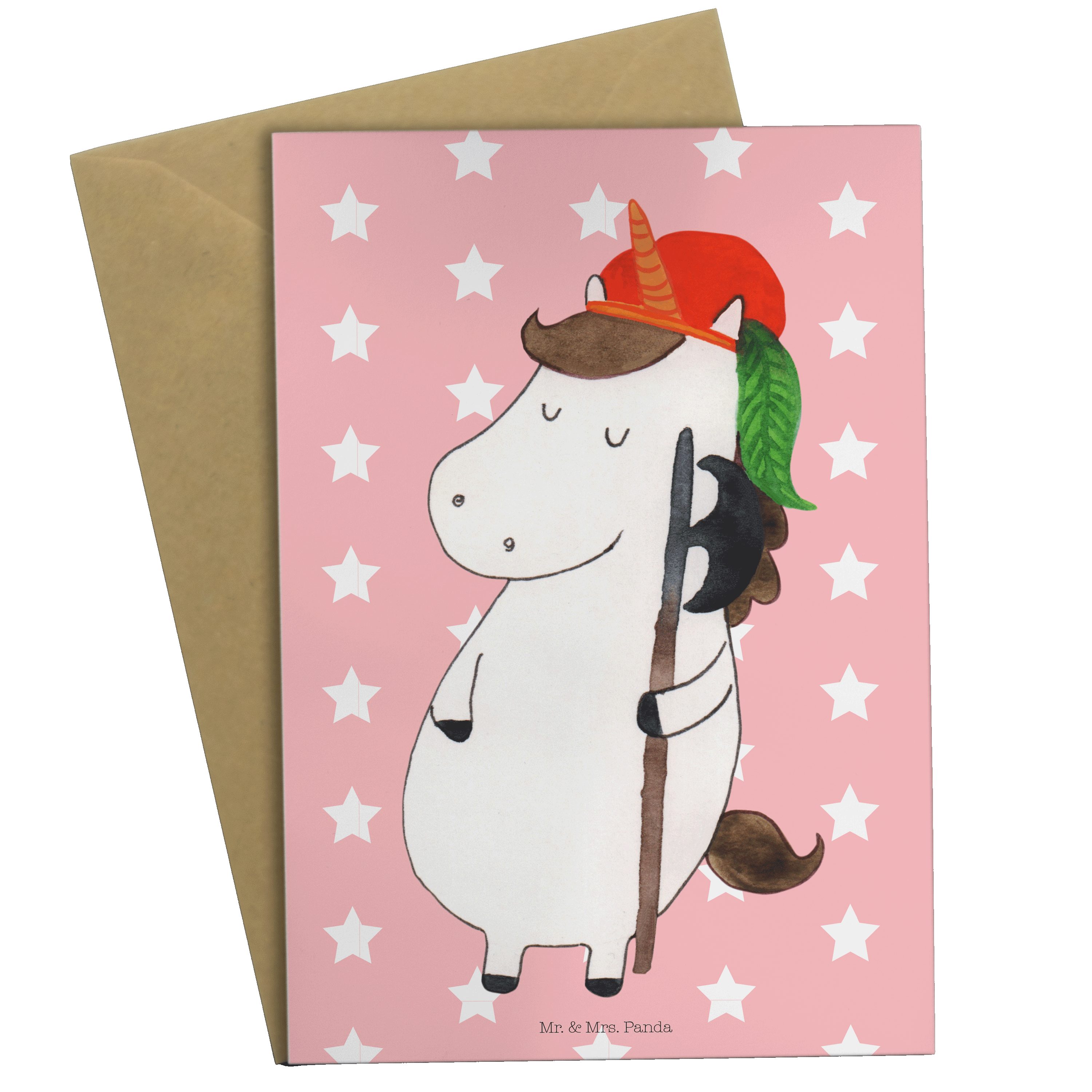 Mr. & Mrs. Panda Grußkarte Einhorn Bube - Rot Pastell - Geschenk, Geburtstagskarte, Unicorn, Mit