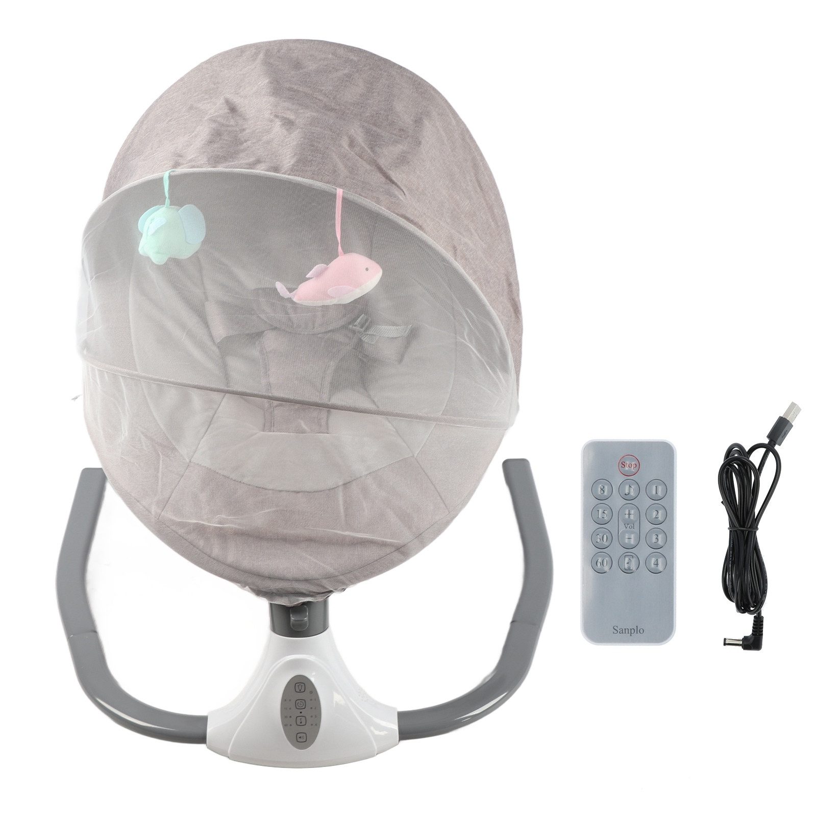 GARRYFIZH Babywippe Smart Baby Wippe Auto-Schaukel Bluetooth, Fernbedienung, bis 20kg, Tragbar,faltbare,Baby Schaukel 24Monatemit Moskitonetz,4Schaukelstufen