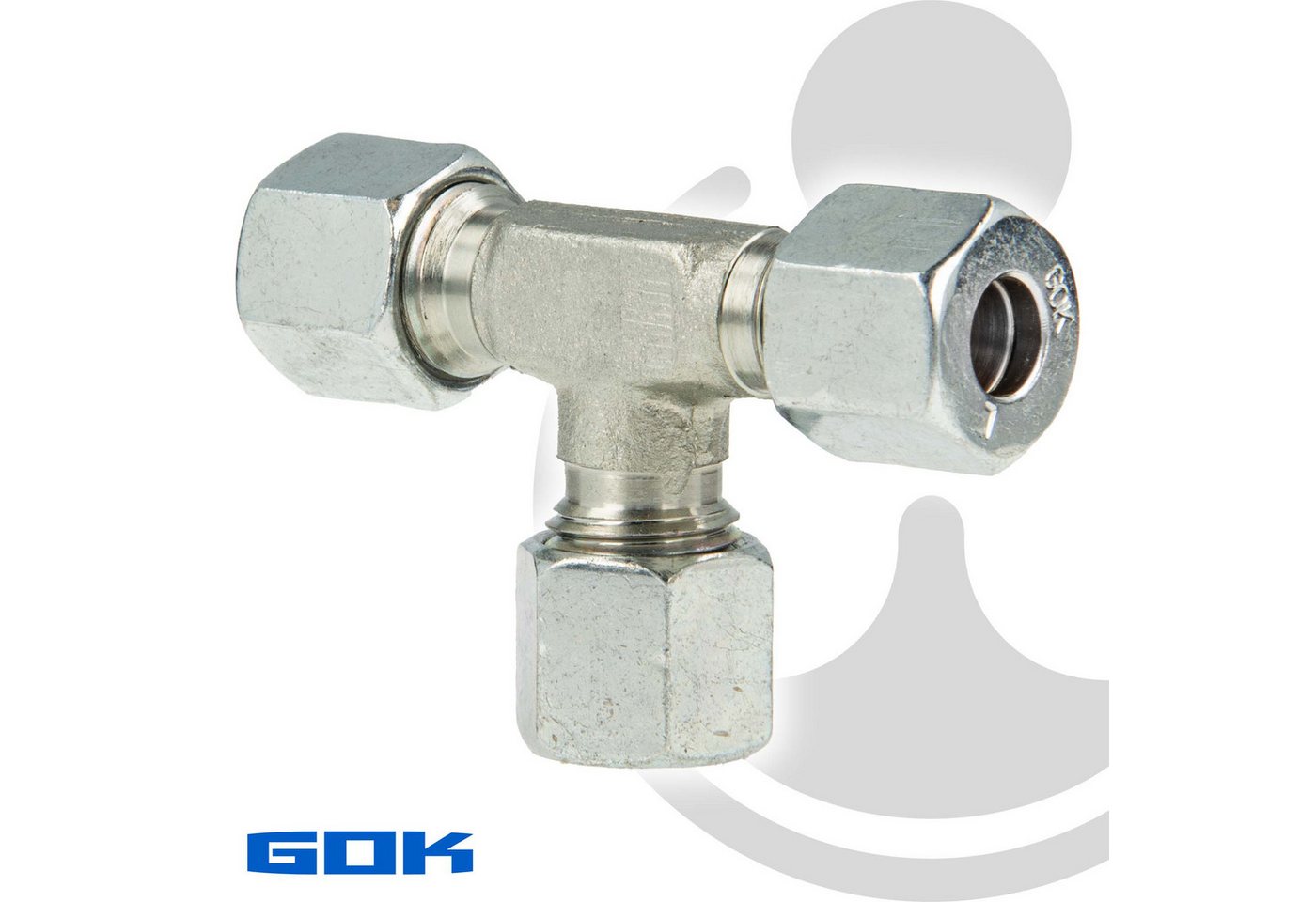 Thumbnail - GOK Wasserrohr Schneidringverschraubung Typ T - T-Stück mit 3 x Verschraubung, 10 x 10 mm Schneidring Stahl