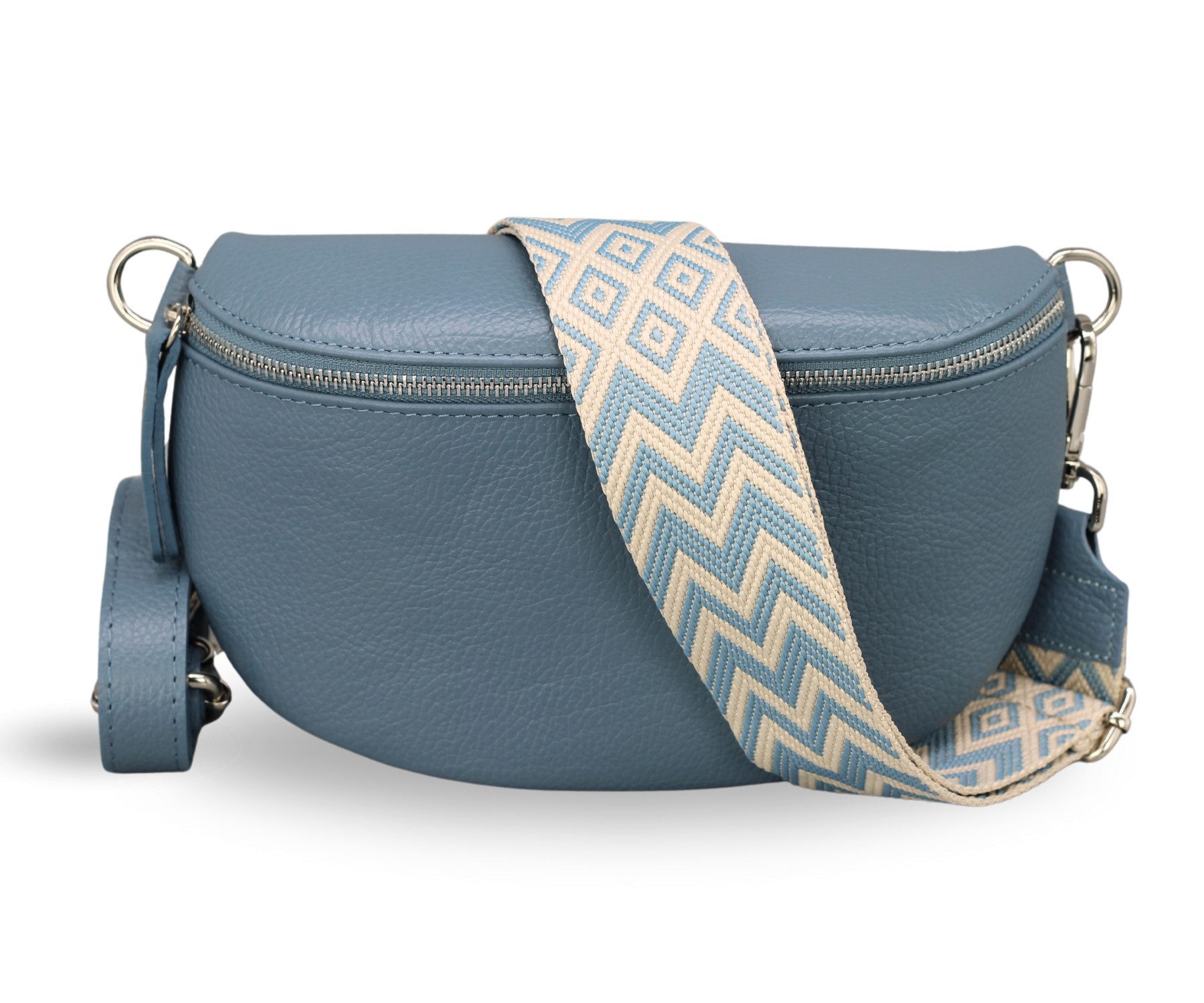 Gürteltasche Bauchtasche Damen Leder, Umhängetasche, Echtes Leder, Jeansblau