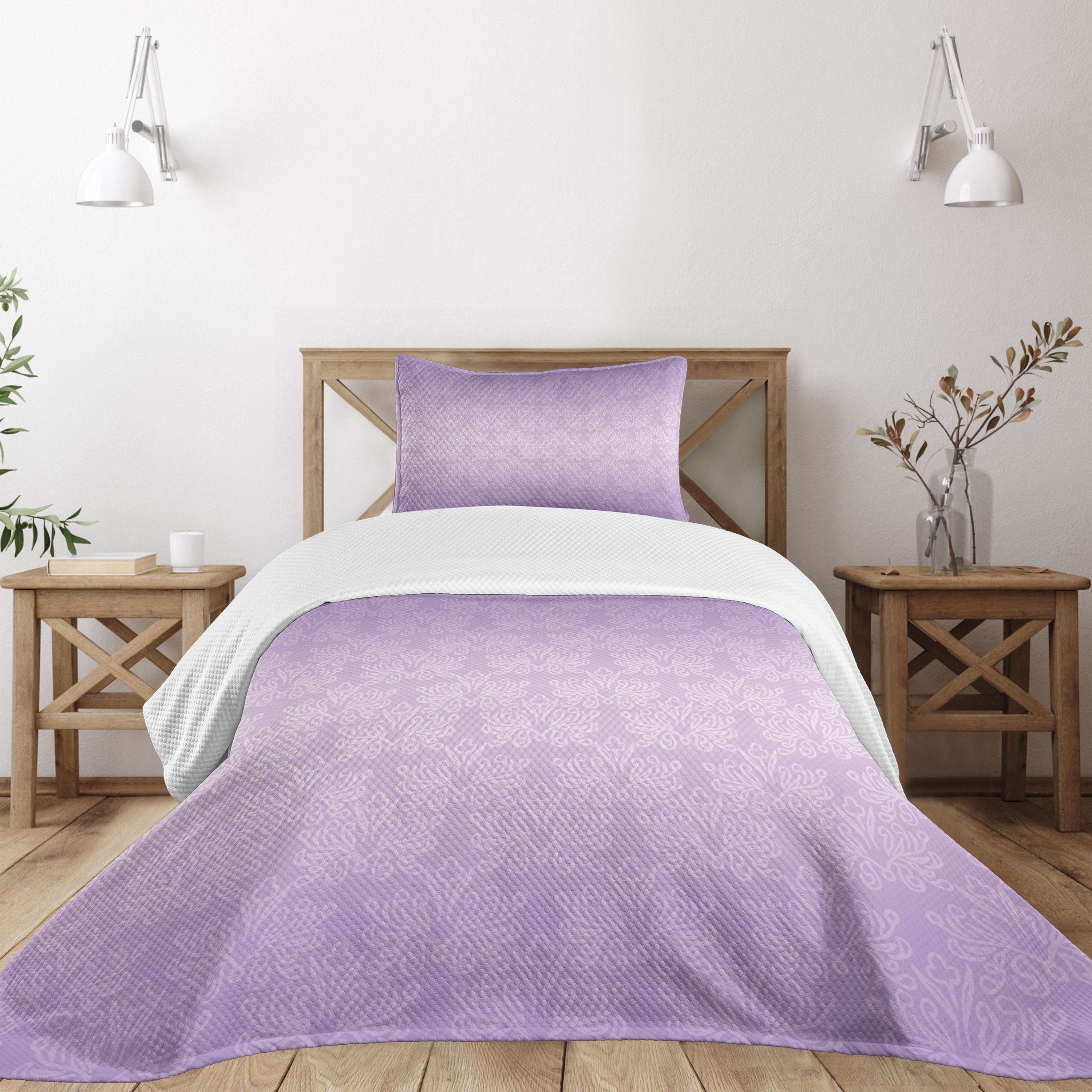 Abakuhaus Tagesdecke Set mit Kissenbezügen Waschbar, Lila Barock-Strudel-Mo günstig online kaufen