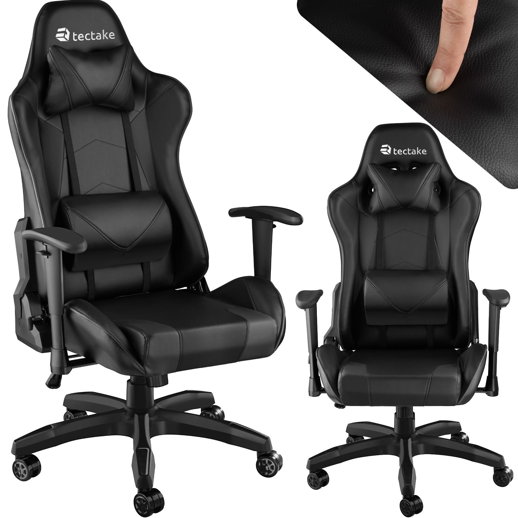tectake Gaming-Stuhl Twink (1er, 1 St), Kopf- und Lendenkissen schwarz