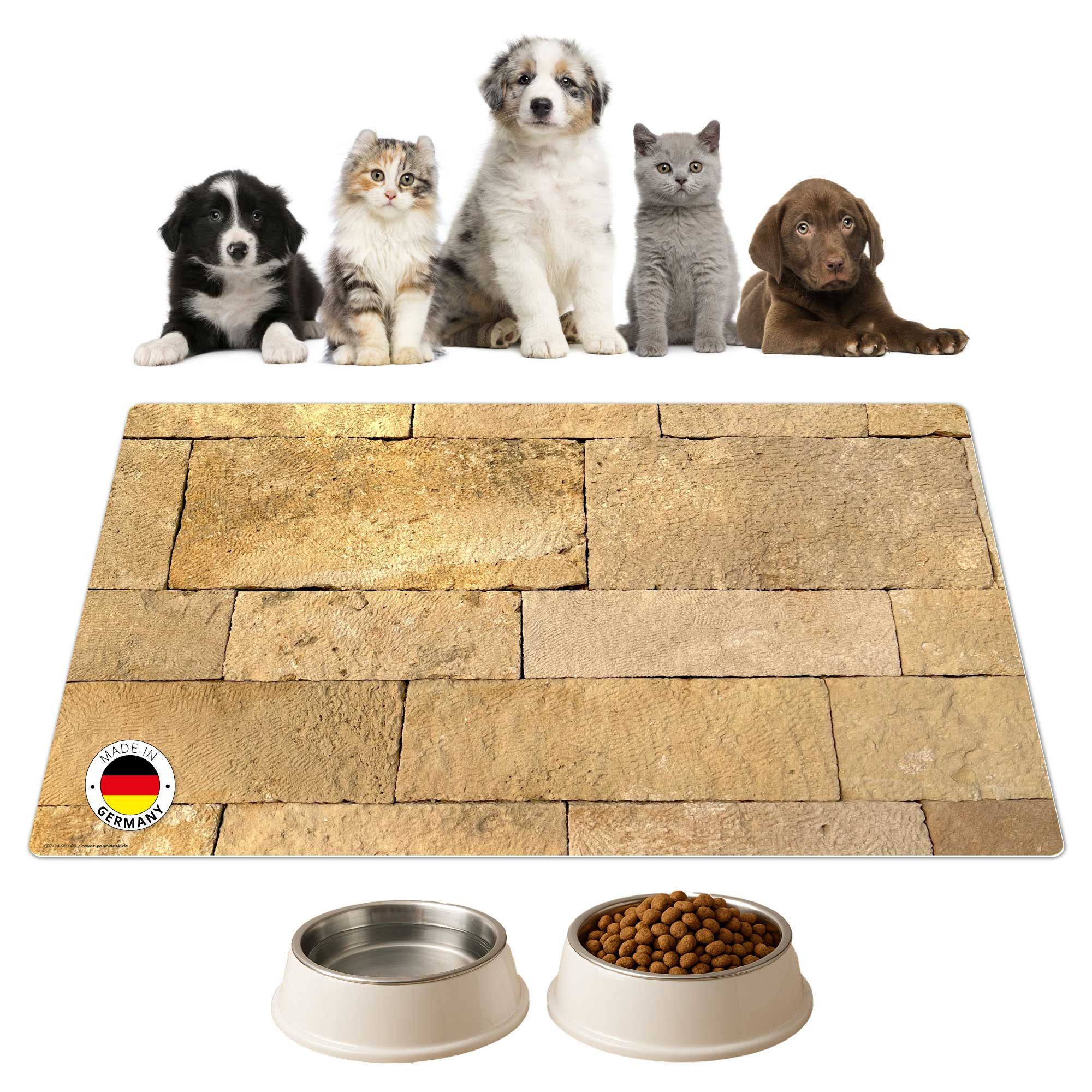 cover-your-desk.de Napfunterlage für Hunde & Katzen „Mauerwerk Sandstein“ - aus Premium-Vinyl, 1-St., rutschhemmend, abwaschbar, reißfest, Made in Germany