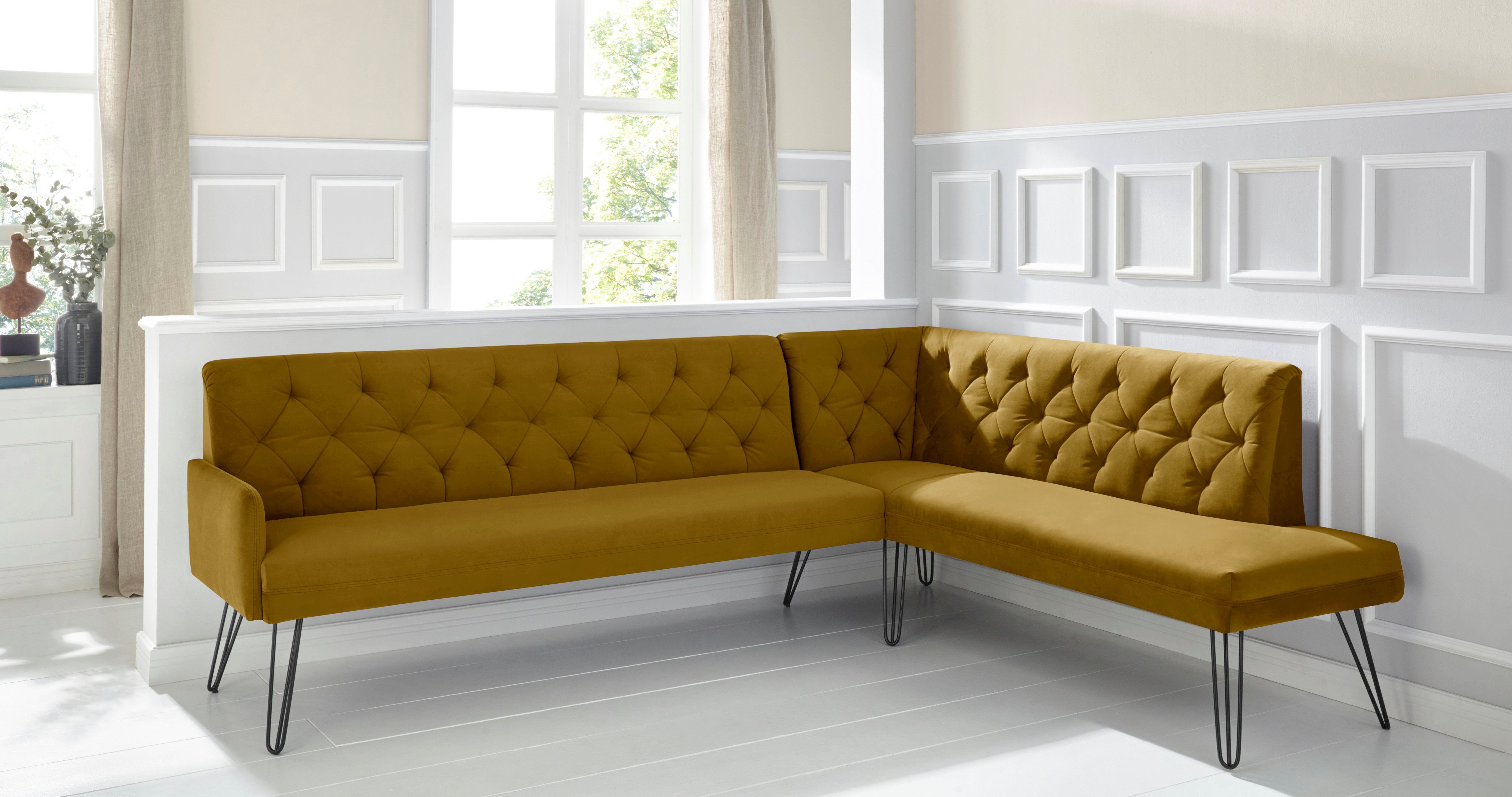 exxpo - sofa fashion Eckbank Doppio, Chesterfield Optik, komfortabel und bequem, hohe Designfüße, Frei im Raum stellbar