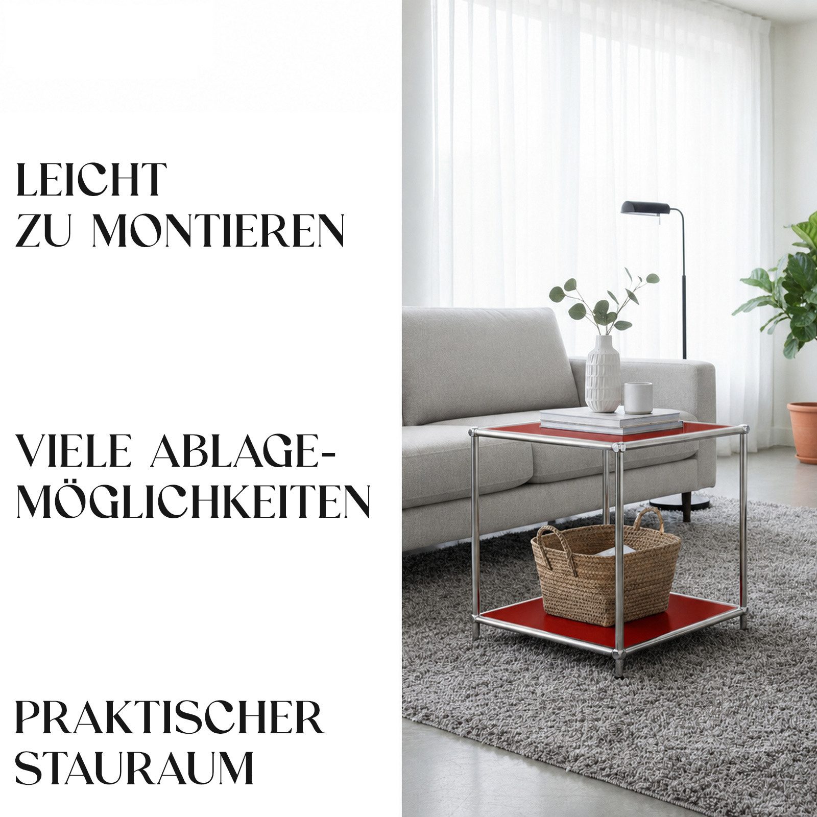 Floordirekt Standregal Concept Epure MK-012 Metallregal, B40 × T40 × H46 cm, diverse Farben, modular, Beistelltisch mit offenen Ablagen, verchromtes Metallgeste – Bild 5 von 5