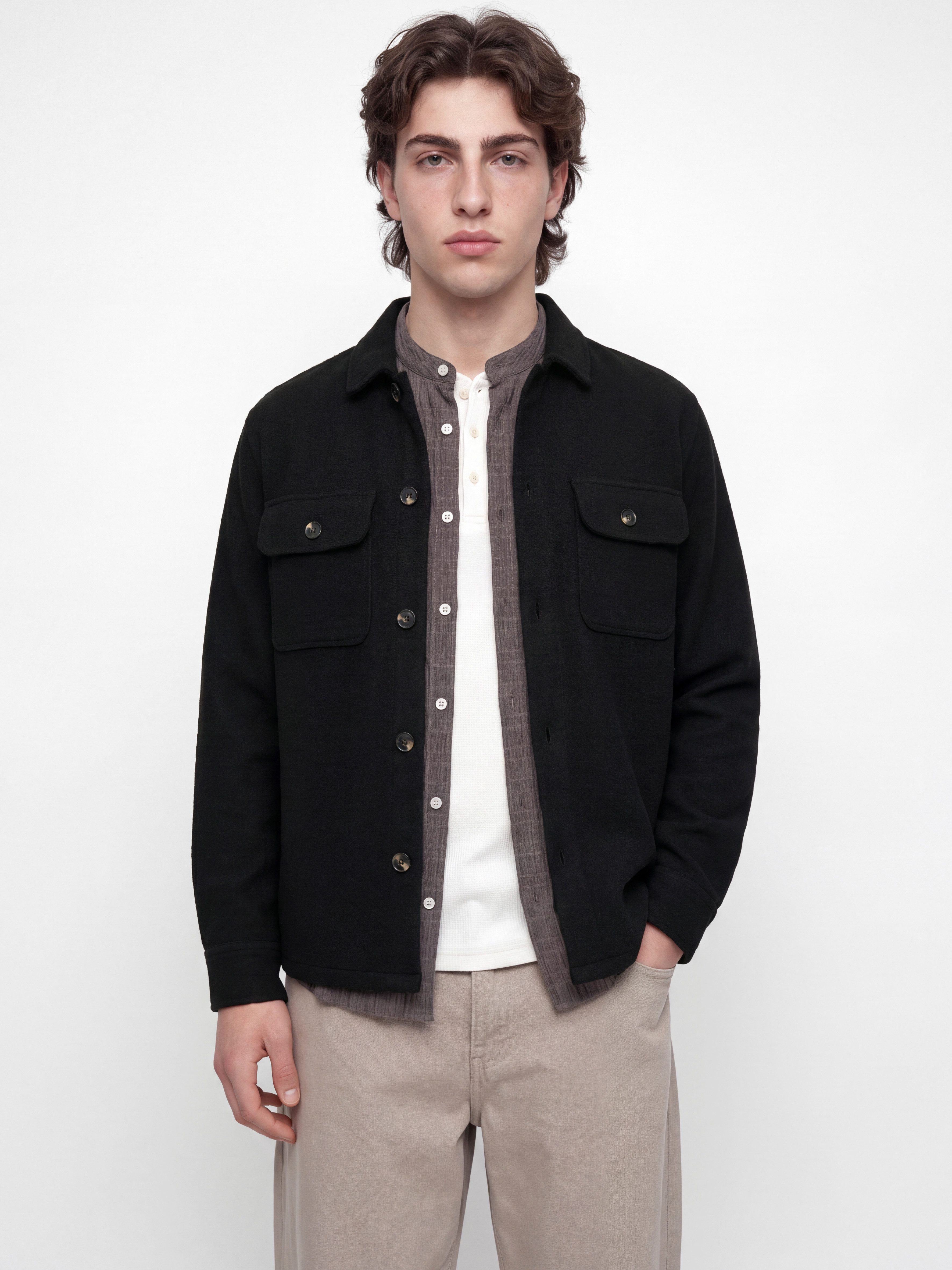 Jack & Jones Langarmhemd JJEREGENT STRUCTURE OVERSHIRT LS SN Polyester, locker geschnitten