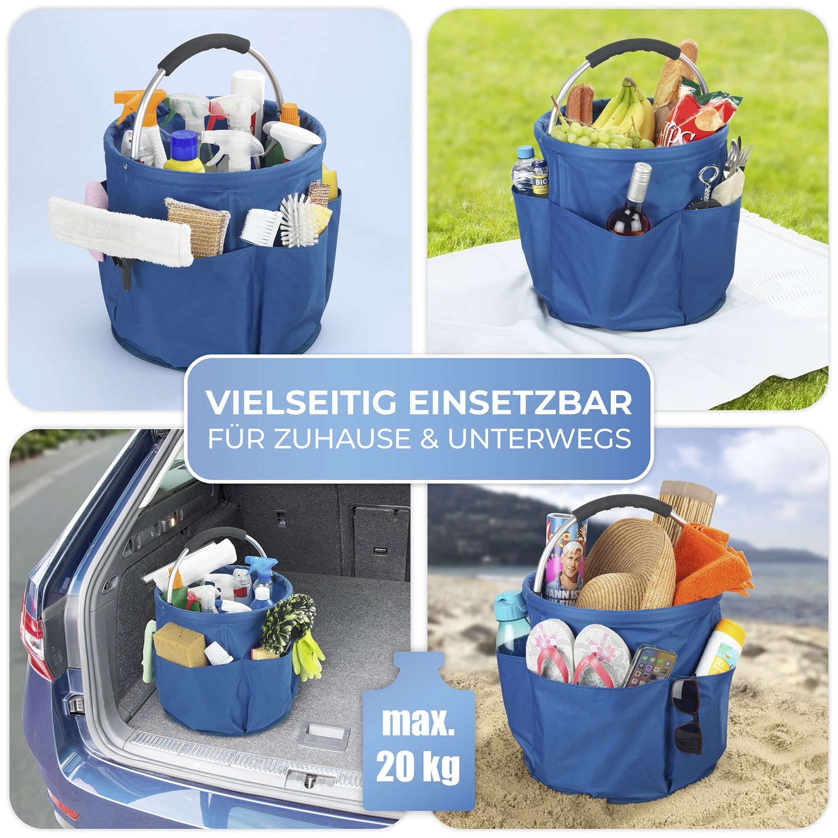 Maximex Organizer Universal-Reinigungs-Caddy Modell HERKULES (1 St), großes Hauptfach für Reinigungsmittel, 5 Außentaschen, faltbar, 34 l