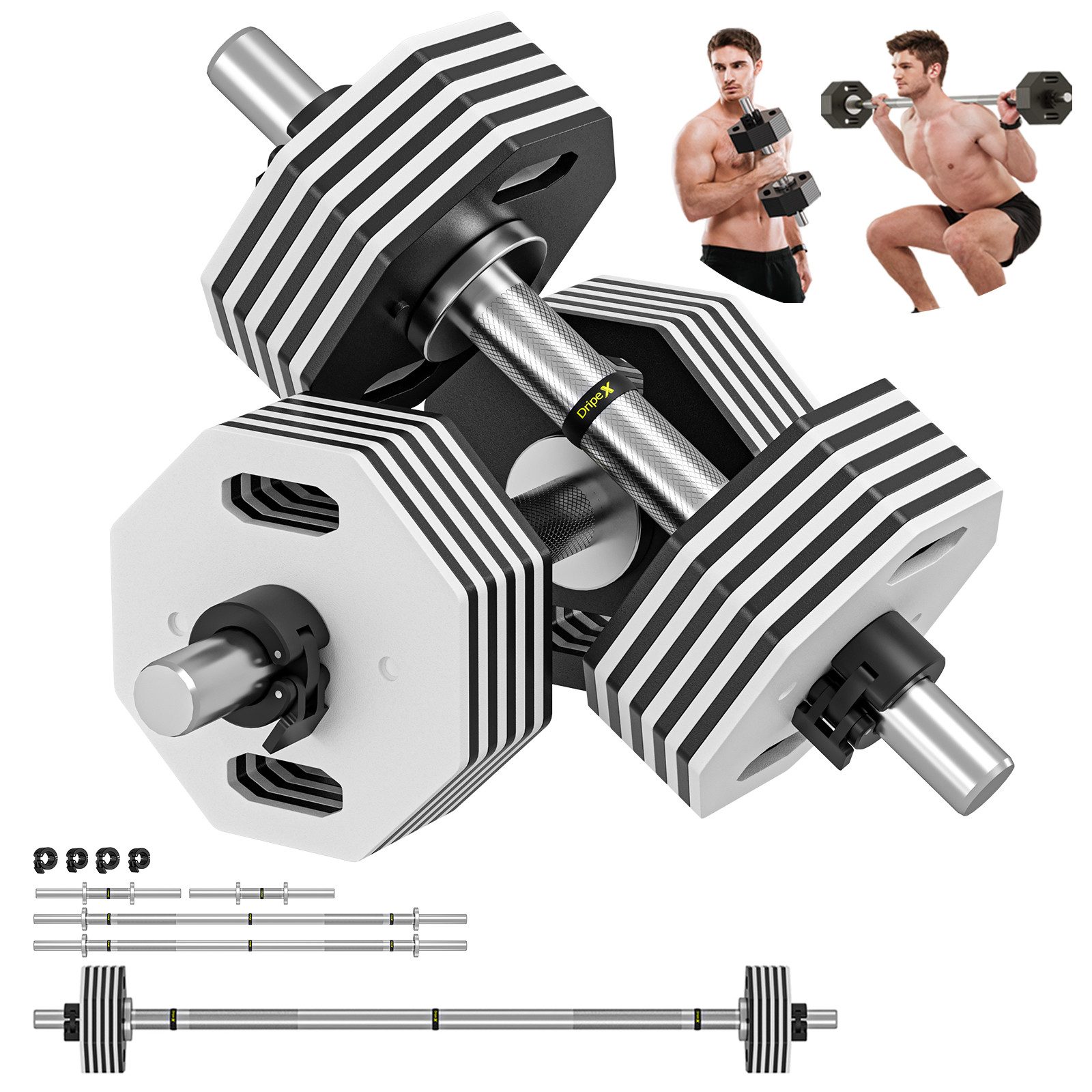 Dripex Hantel-Set Kurzhantel Set 28kg / 36kg verstellbar - Langhantel + Curlstange