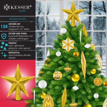 KESSER Christbaumschmuck (135-tlg), Weihnachtskugeln 105-teiliges Set Baumspitze Christbaumkugeln