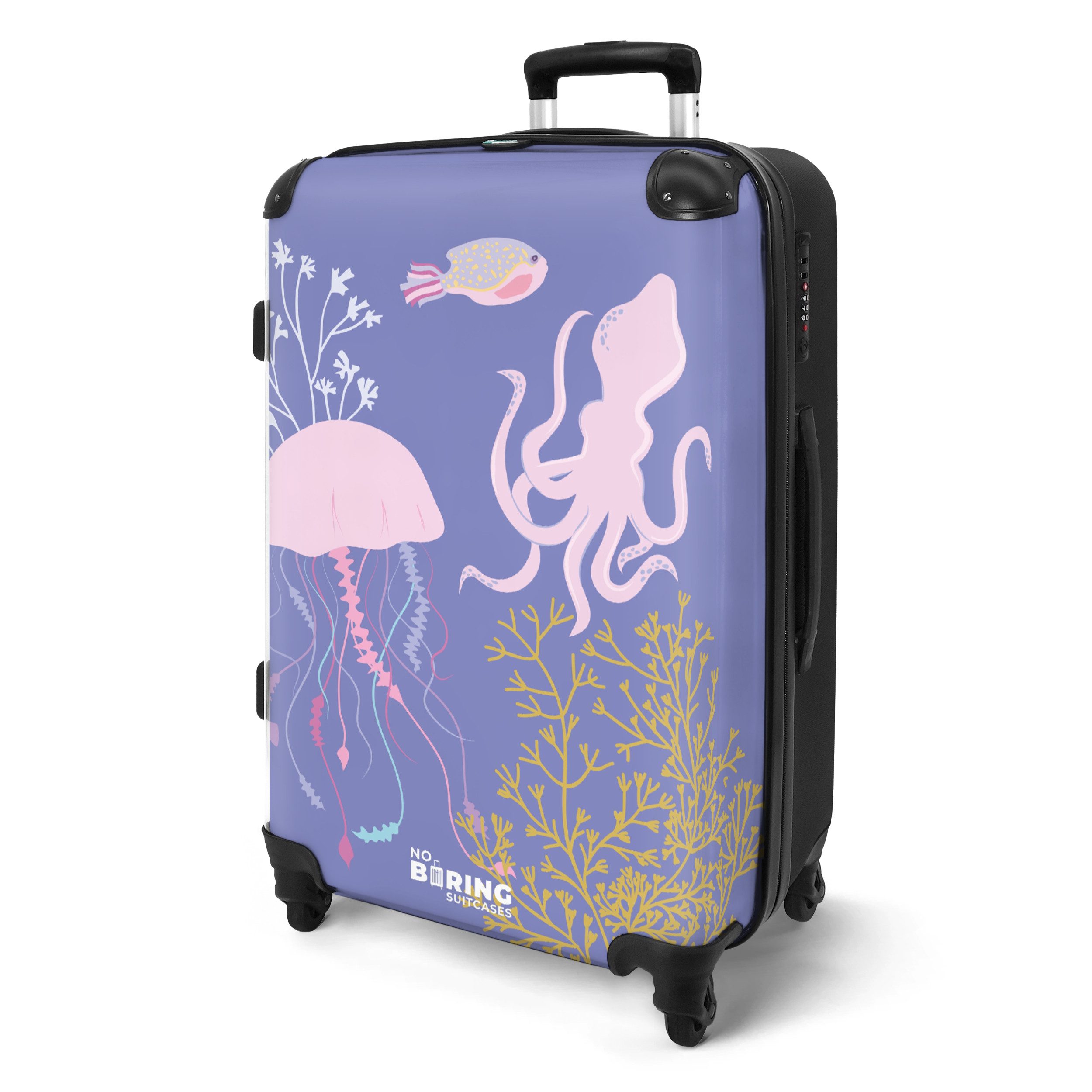 NoBoringSuitcases.com© Hartschalen-Trolley Lila mit Meerestieren 67 günstig online kaufen