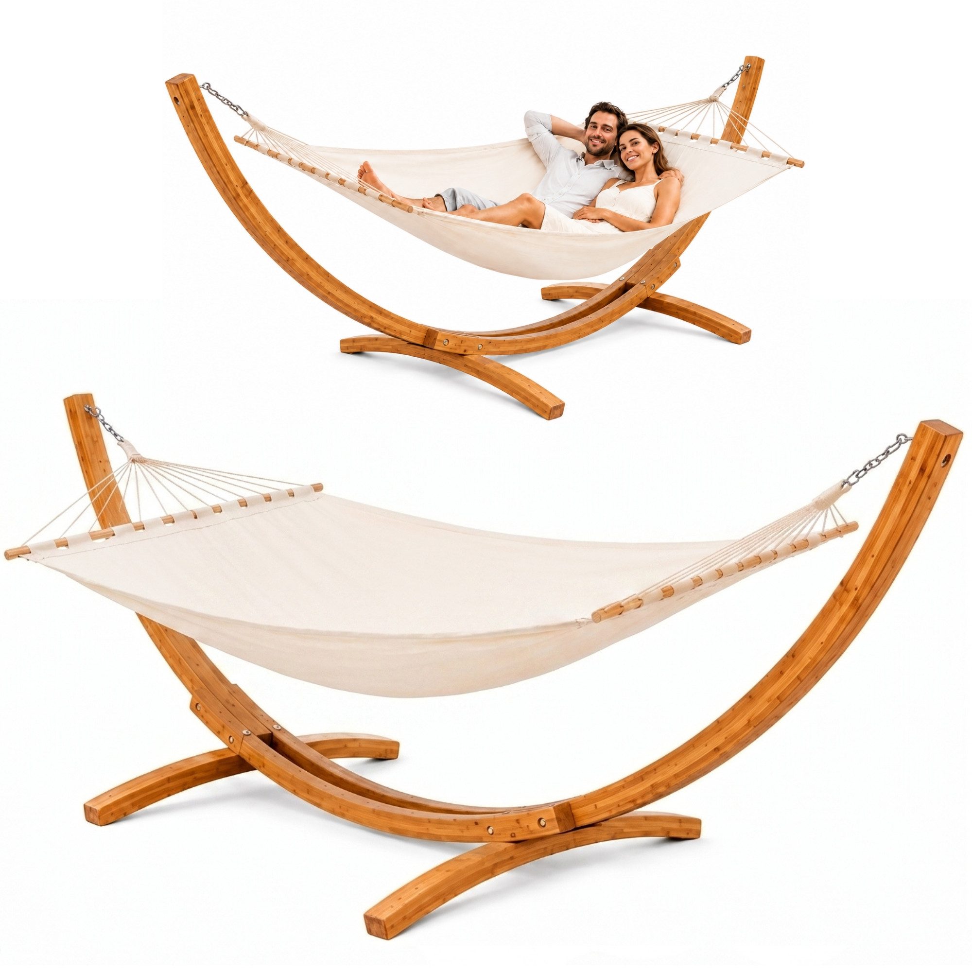 Hängematte mit Gestell - 200 x 120 cm Doppelhängematte für 2 Personen - Baumwolle