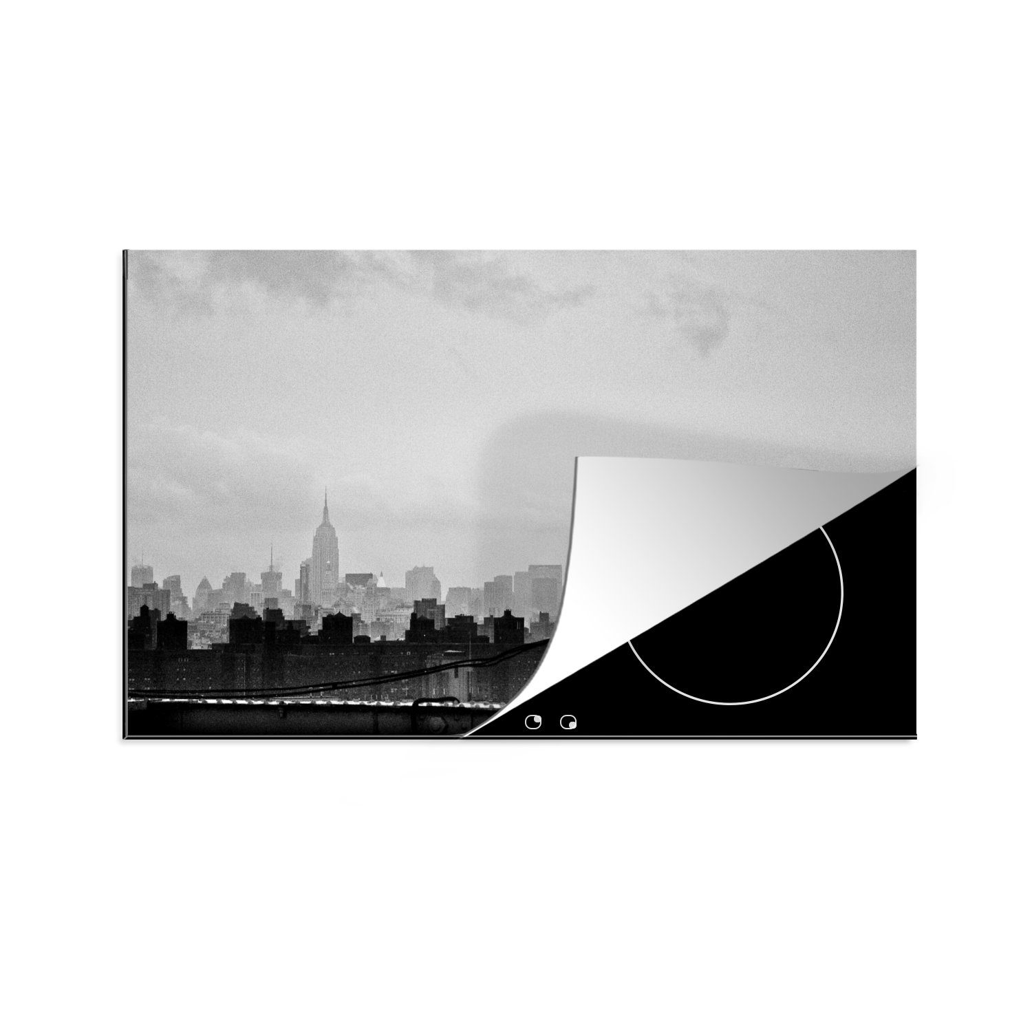 MuchoWow Herdblende-/Abdeckplatte New Yorker Skyline in schwarz-weiß, Vinyl, (1 tlg), 81x52 cm, Induktionskochfeld Schutz für die küche, Ceranfeldabdeckung | Herdabdeckplatten