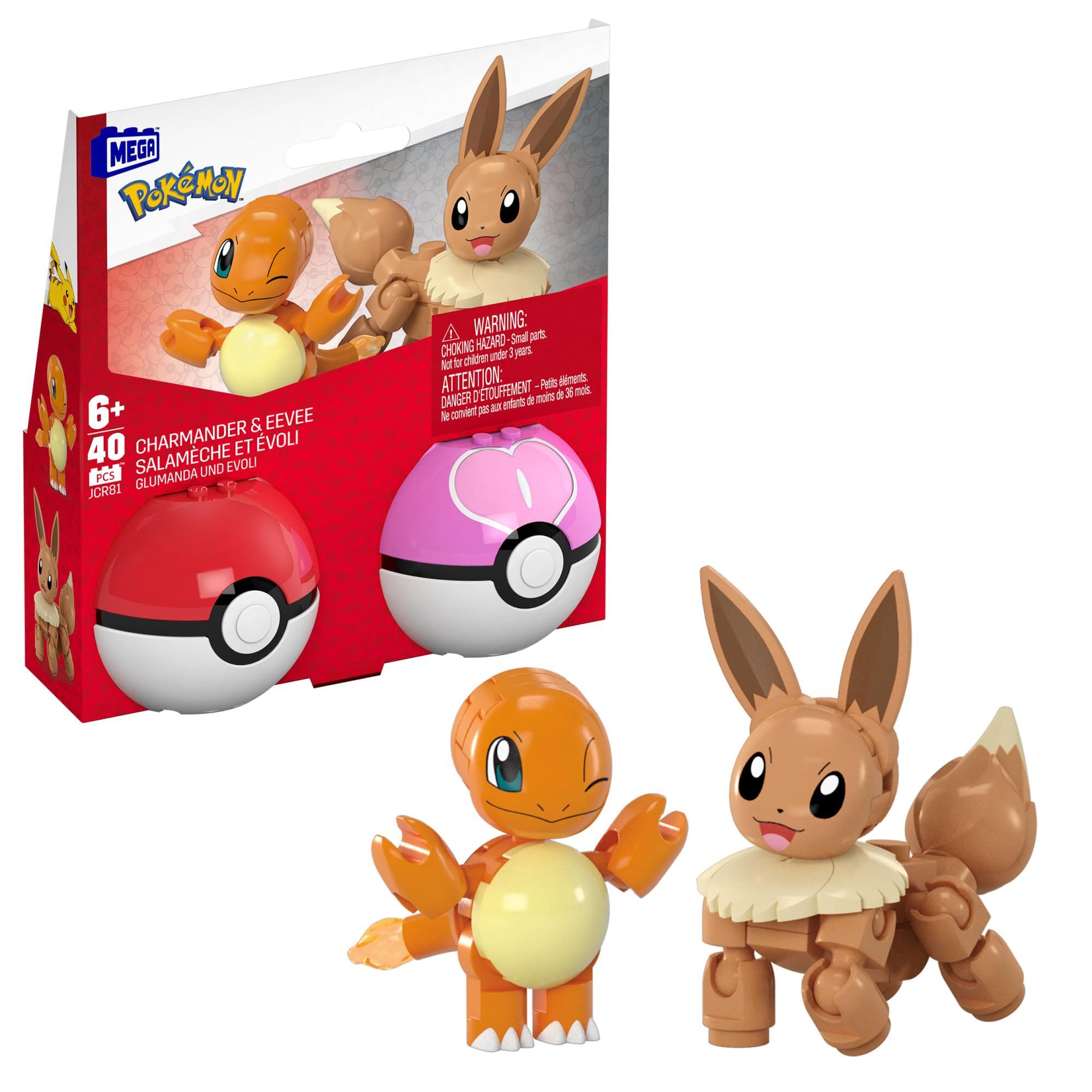 MEGA MEGA Pokémon Pokéball 2er-Set Glumanda & Evoli Konstruktions-Spielset, (40 St), Bau- und Konstruktionsset aus Pokémon