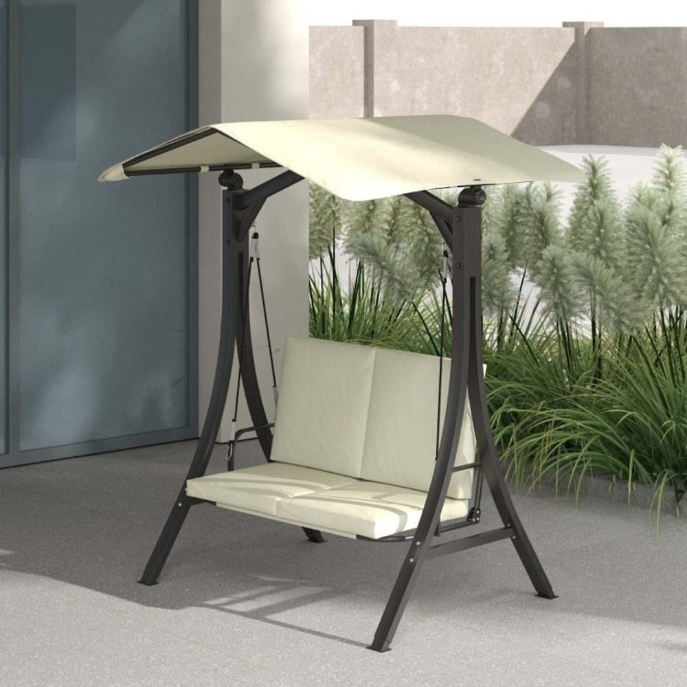CHICFURN Hollywoodschaukel Gartenschaukel 2-Sitzer mit verstellbarem Sonnendach und Sitzauflage, 2-Sitzer, Packung, 1 tlg., Mit Schutzhülle, belastbar bis 220 kg, UV 30+, 150x120x182 cm