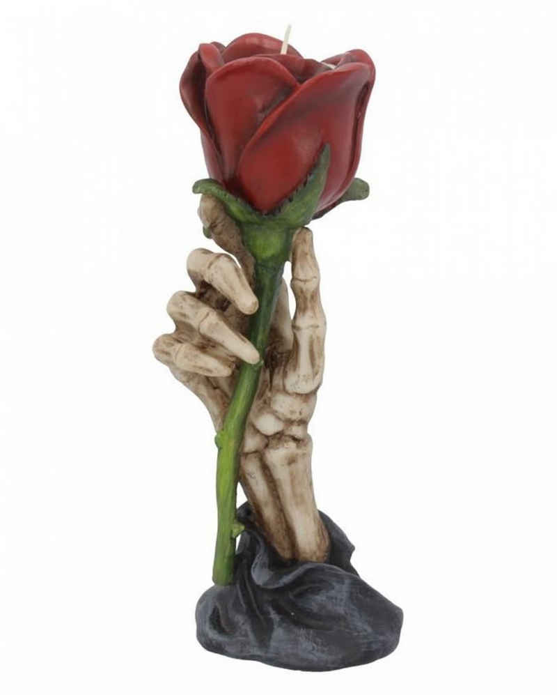 Horror-Shop Kerzenständer Romantischer Skeletthand Teelichthalter mit Rose a