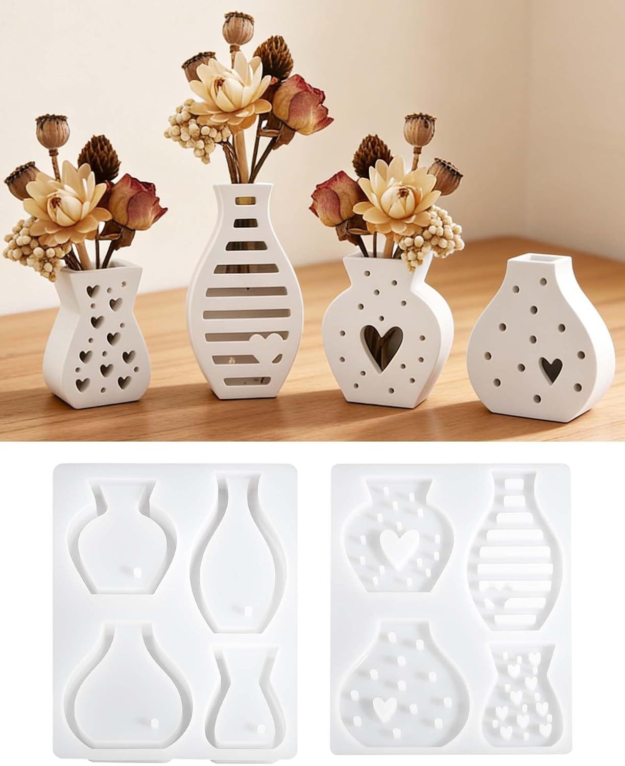 FOUORTUNATE-BEE Silikonform 4-teiliges Mini-Blumenvase Silikonform Set für DIY-Deko, Vielseitige Formen für kleine Blumentöpfe, Vasen und Dekoration