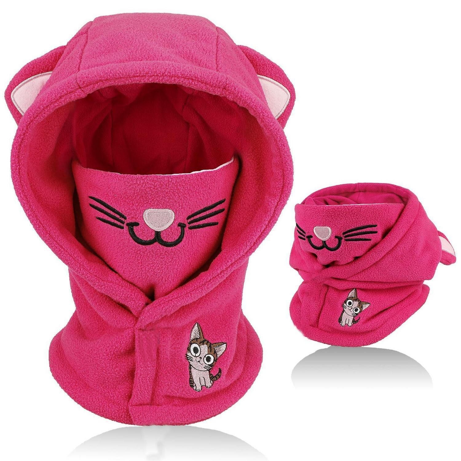 LuxusKollektion Sturmhaube Sturmhaube Kinder Winter Thermofleece Einheitsgröße Katze Rose Rot