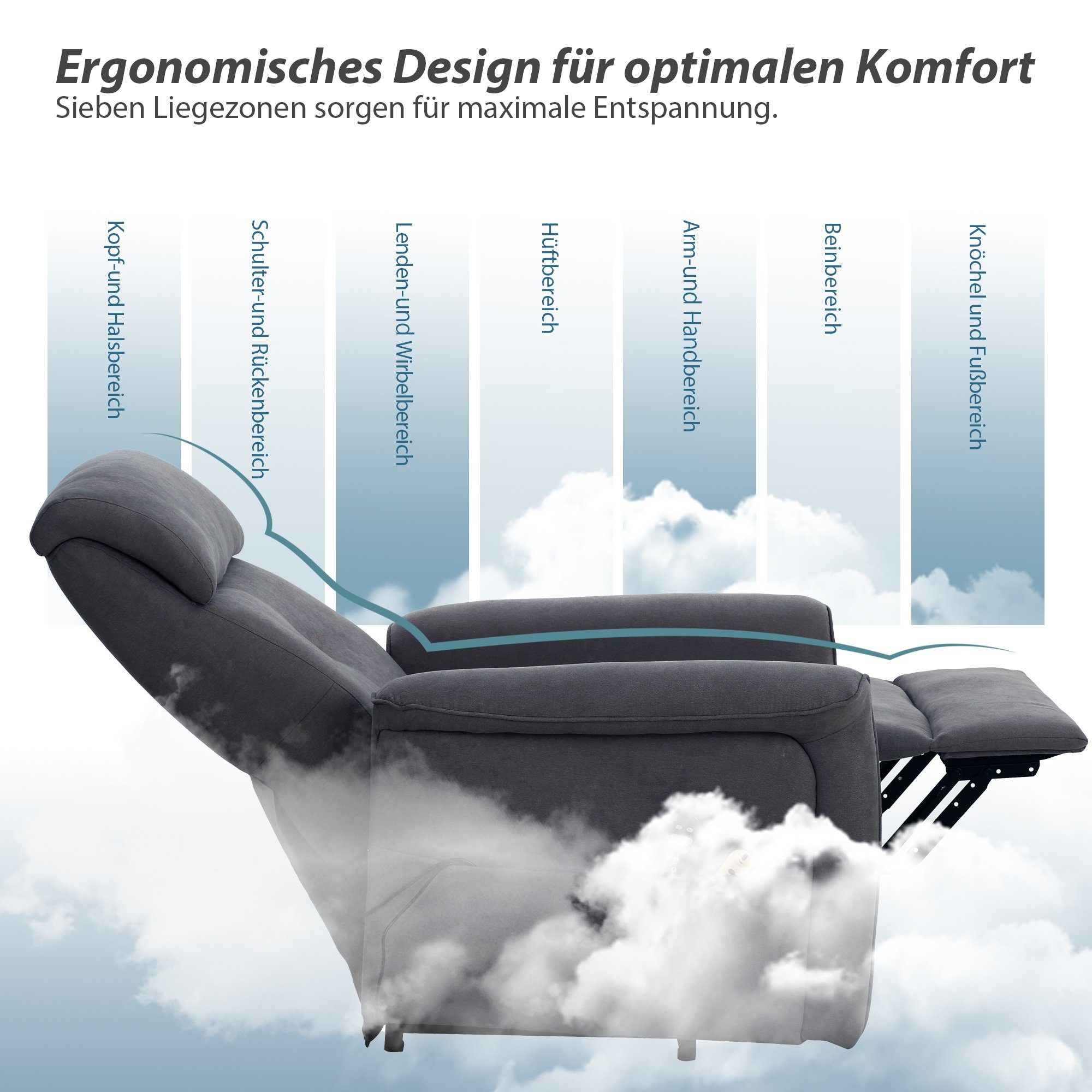 HomeGuru Massagesessel Elektrische Aufstehhilfe,Massagesessel,Liegefunktion,Vibration,Heizung (1-St., Packung), mit Relaxfunktion