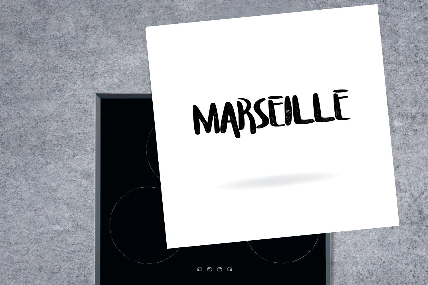 in von Arbeitsplatte MuchoWow 78x78 Stadtname für Marseille Der Vinyl, (1 küche Ceranfeldabdeckung, cm, tlg), Frankreich, Herdblende-/Abdeckplatte