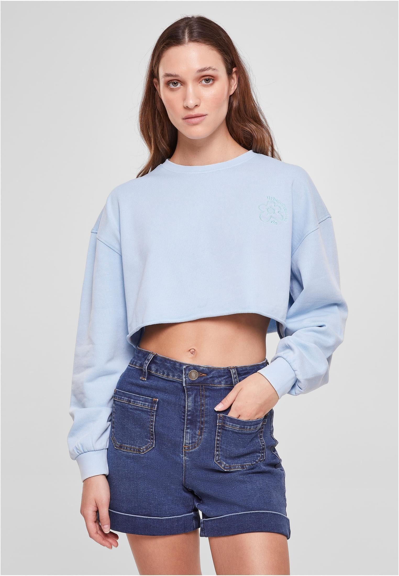 Sweatshirt Ladies Cropped Flower Embroidery Terry Crewneck