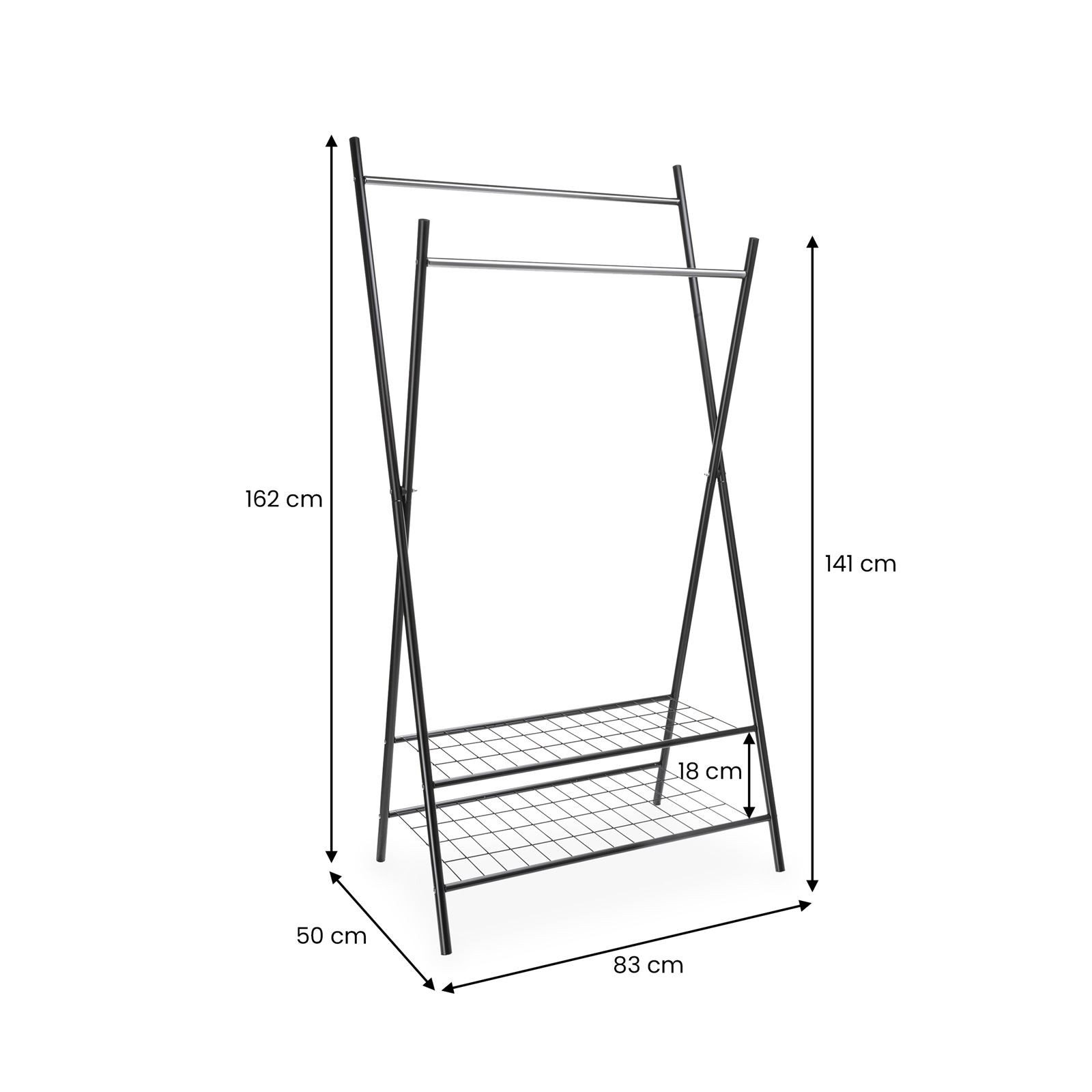 IDIMEX Kleiderständer RUBY, Standgarderobe mit Schuhablage aus Metall Flurgarderobe chrom/schwarz