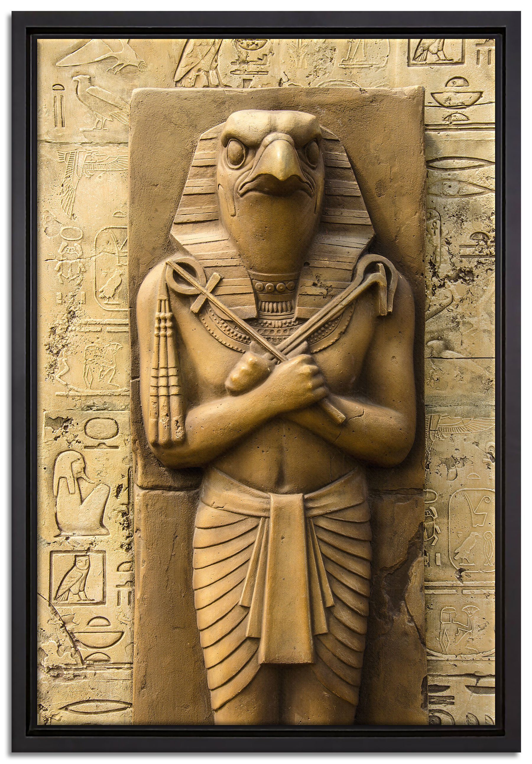Pixxprint Leinwandbild Ägyptischer Gott Horus, Wanddekoration (1 St), Leinwandbild fertig bespannt, in einem Schattenfugen-Bilderrahmen gefasst, inkl. Zackenaufhänger