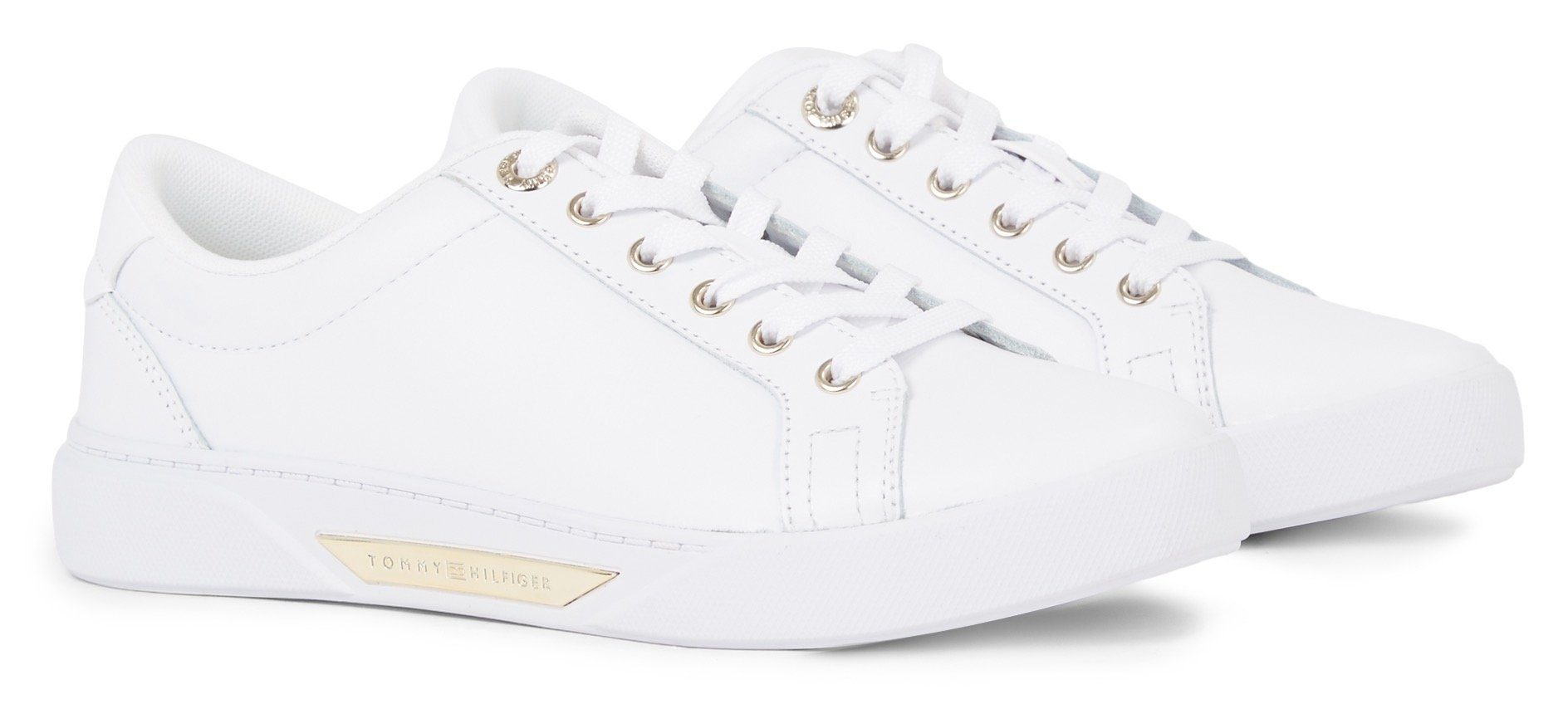 Tommy Hilfiger GOLDEN HW COURT SNEAKER Plateausneaker mit gepolstertem Schaftrand weiß-goldfarben