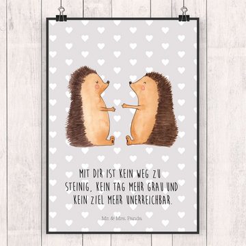 Mr. & Mrs. Panda Poster DIN A2 Igel Liebe - Grau Pastell - Geschenk, Posterdruck, Heiratsantr, Igel Liebe (1 St), Ausdrucksstark