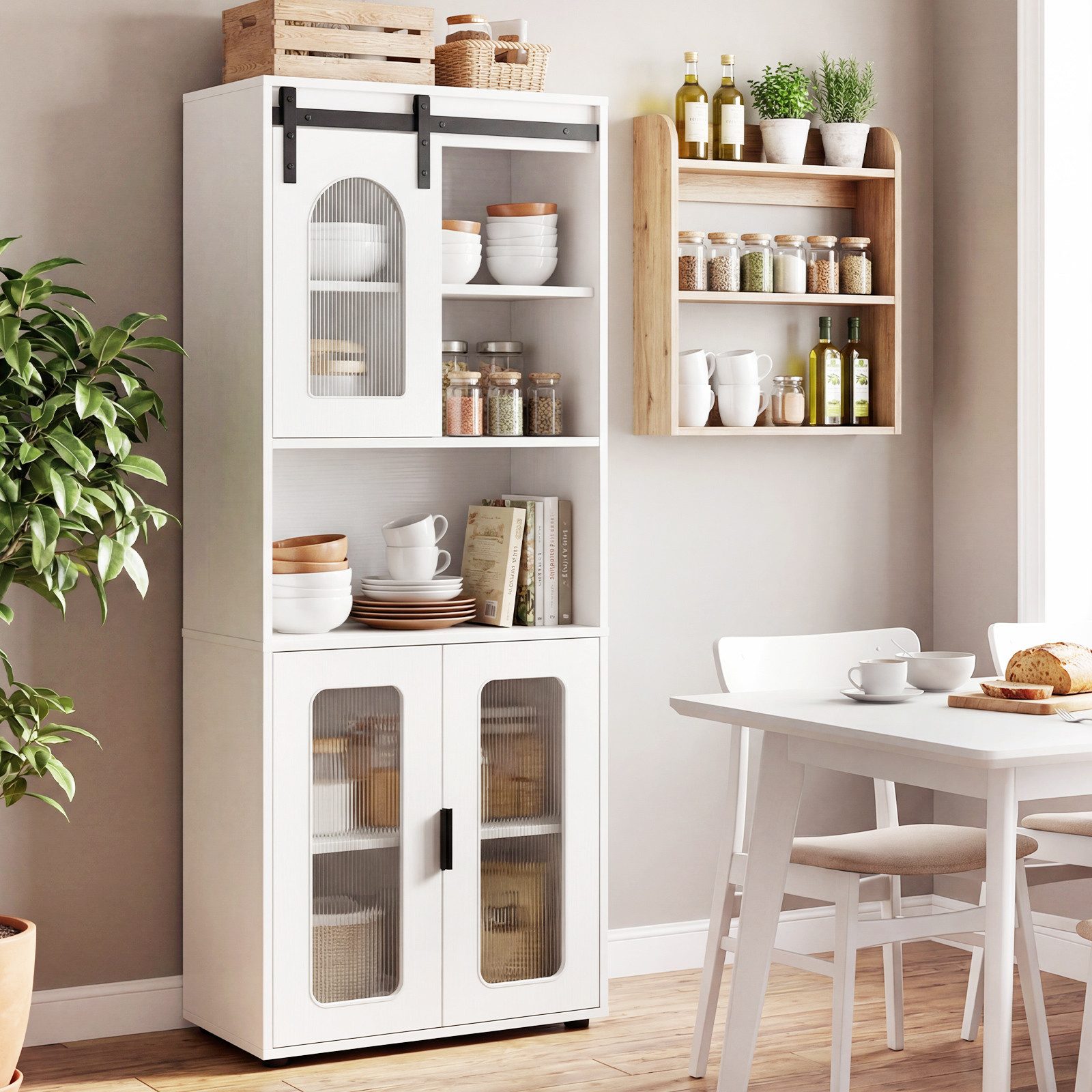 COSTWAY Vorratsschrank Badezimmerschrank mit Schiebetür Hochschrank 60x30x150cm
