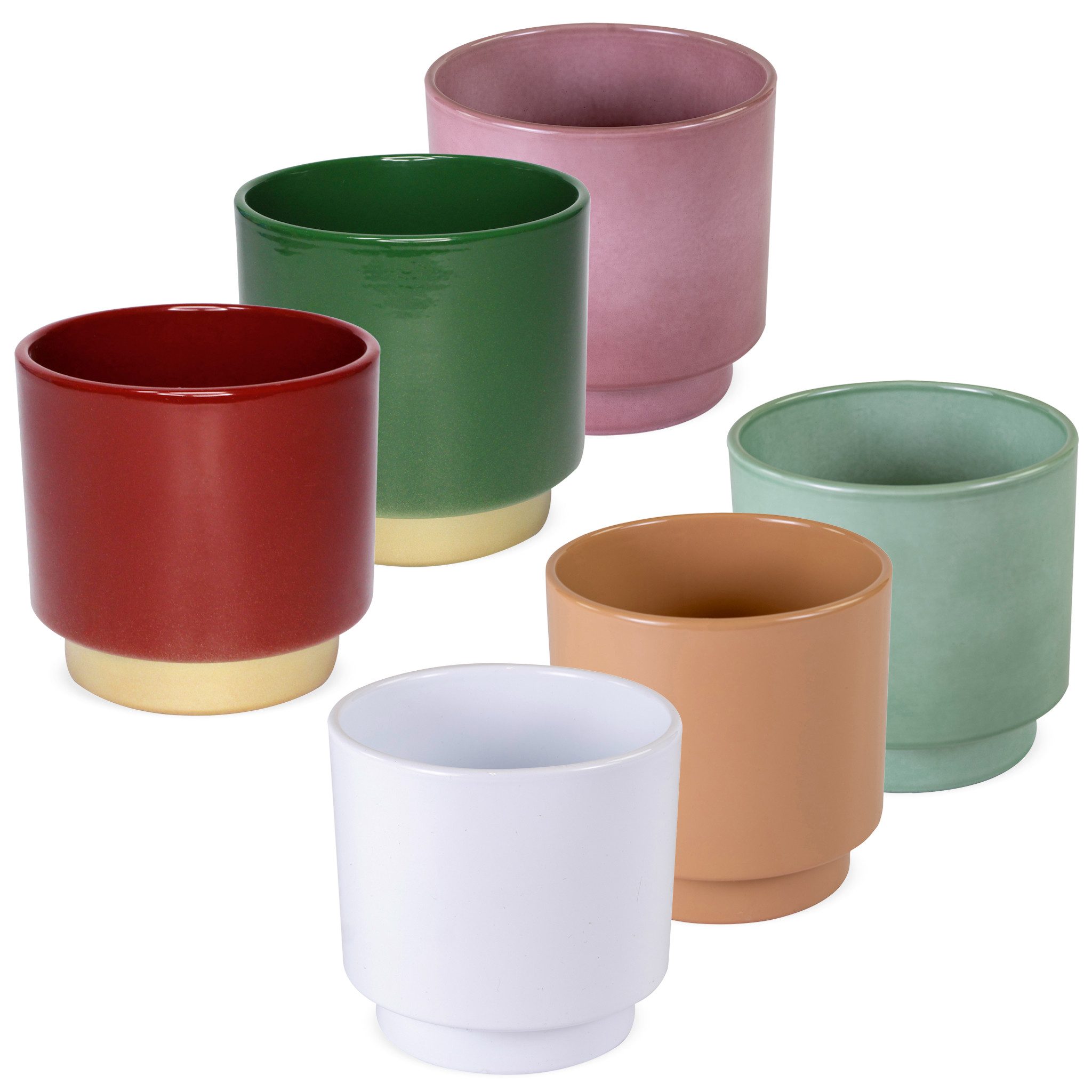 matches21 HOME & HOBBY Blumentopf Übertöpfe in Ø 10,5 cm, Dunkelrote Blumentöpfe im 2er Set (2 St), Blumenübertöpfe aus Keramik für Zimmerpflanzen