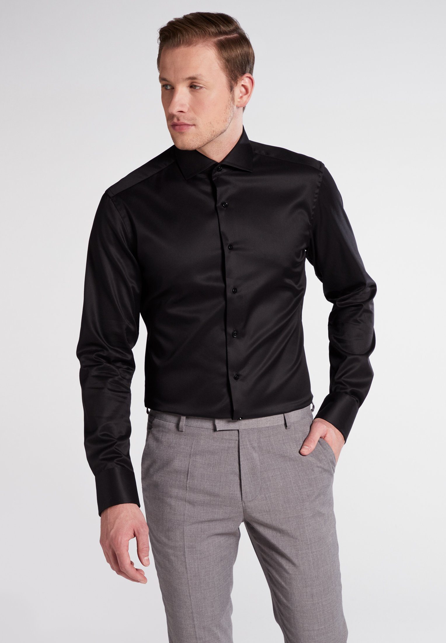 Eterna Langarmhemd FIT SLIM schwarz