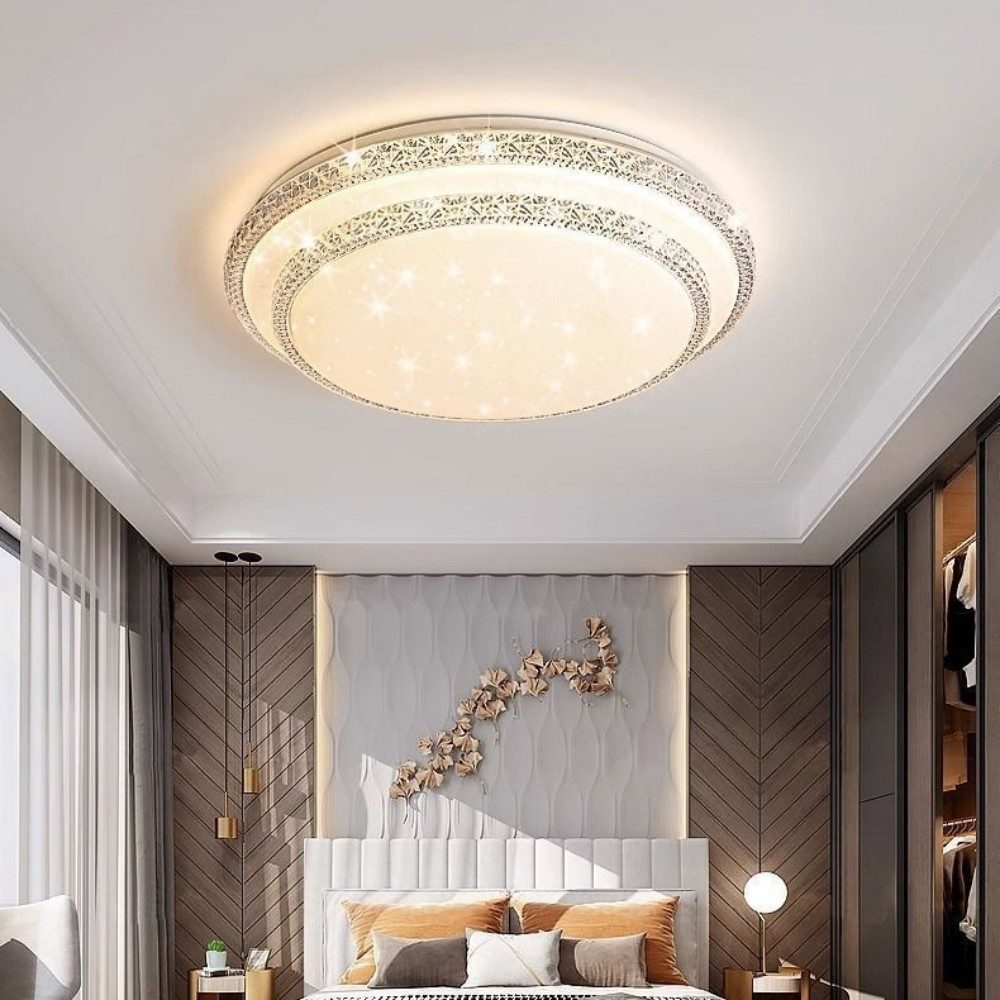 POPOLIC Deckenleuchte LED-Deckenleuchte, 3 Farben, dimmbar, runde LED-Aufbauleuchte, mit Fernbedienung, Kristallrand-Deckenleuchte