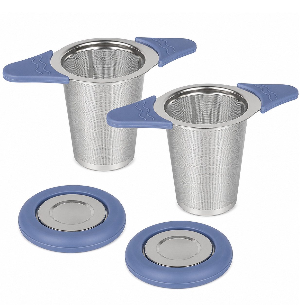 Vornix Teesieb 2er-Set aus Edelstahl, feinmaschiger Tee-Infuser mit Deckel, (hitzebeständigen Silikongriffen, wiederverwendbar für Tassen und Becher)