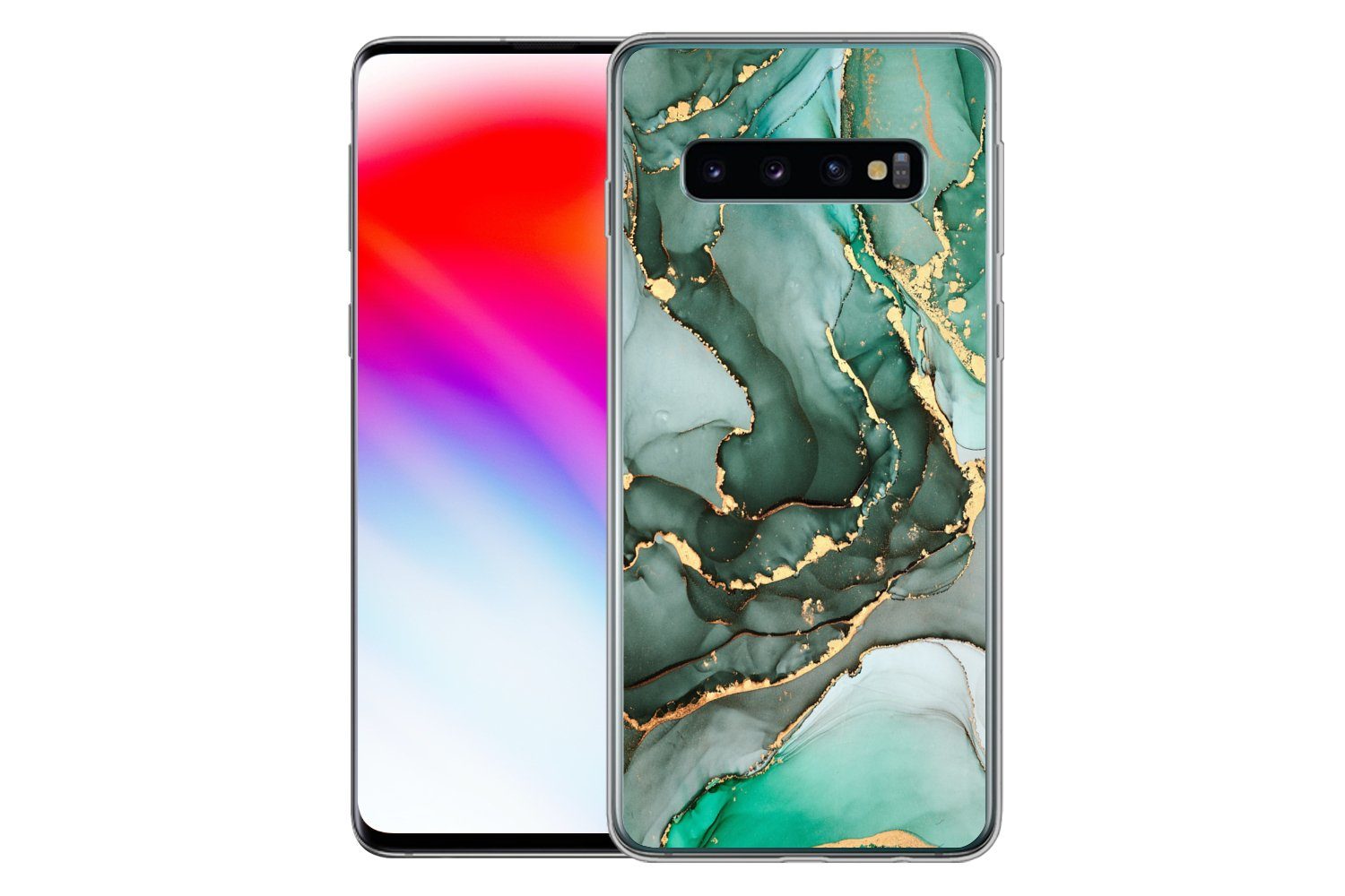 MuchoWow Handyhülle für Samsung Galaxy S10 Gold - Marmor - Grün - Luxus - Marmoroptik - Gr, Phone Case, Silikon, Schutzhülle Dünn