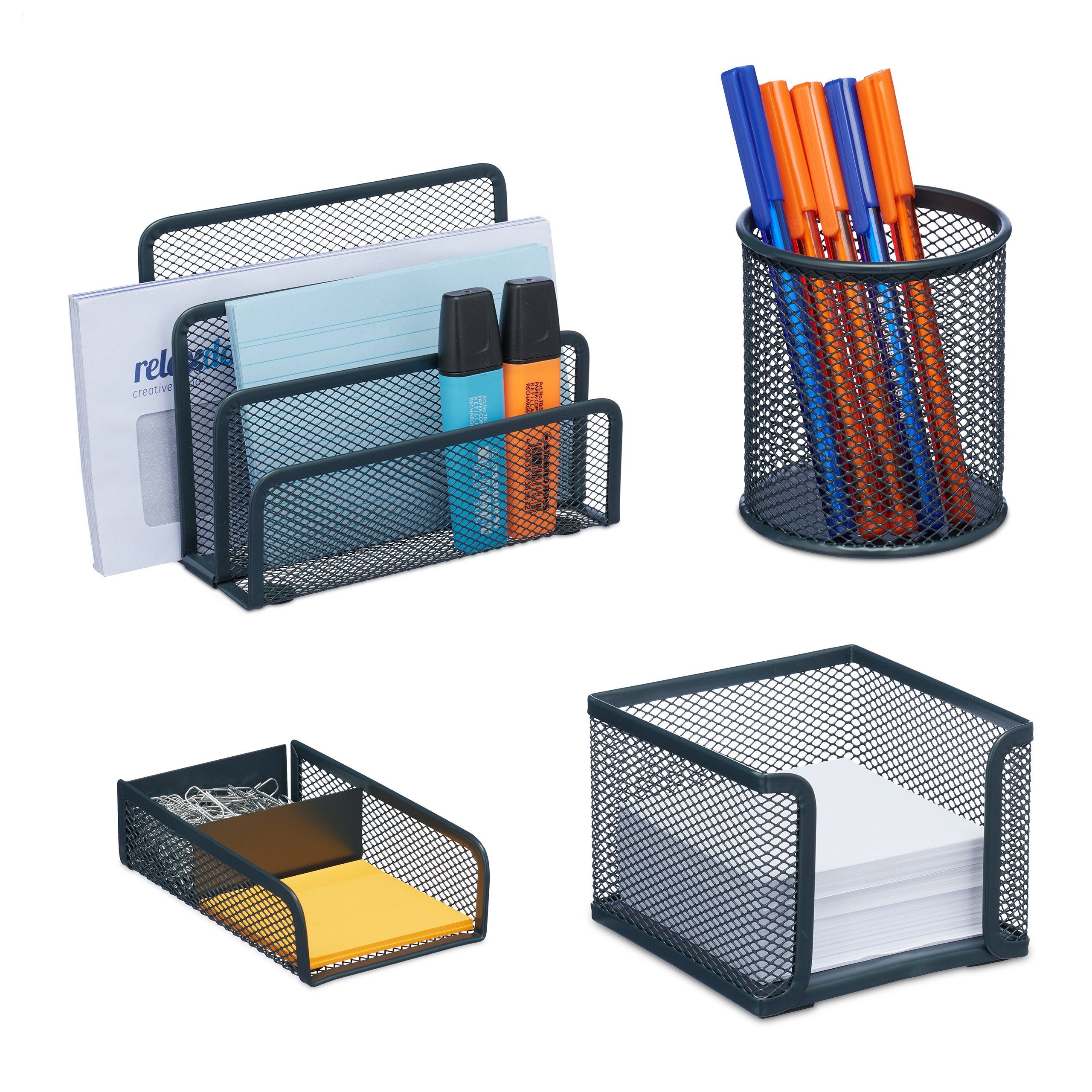 relaxdays Schreibtischaufsatz 4-teiliges Schreibtisch Organizer Set günstig online kaufen