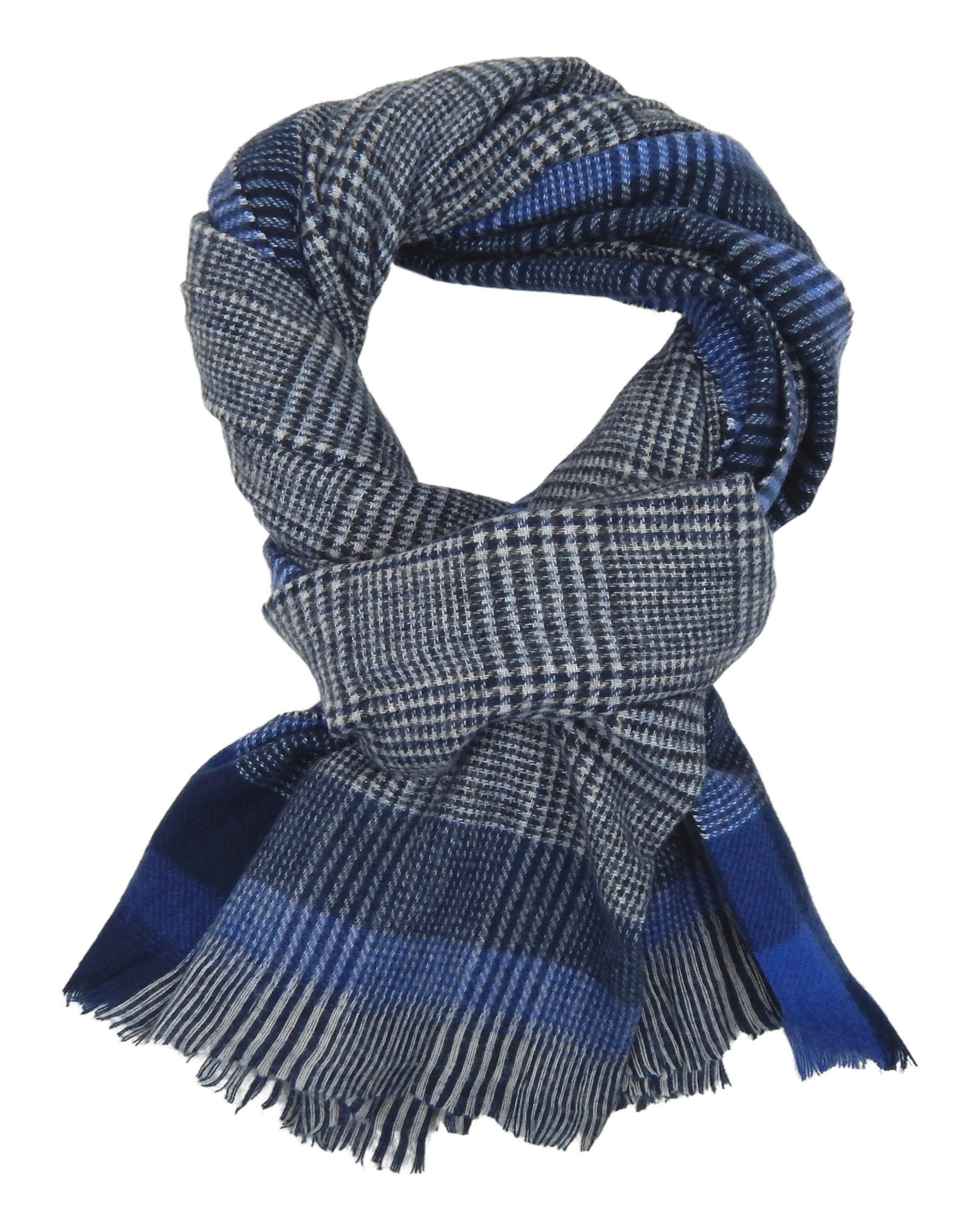 Ella Jonte Modeschal, klassischer Herrenschal Blau oder Braun kariert Herbst Winterschal