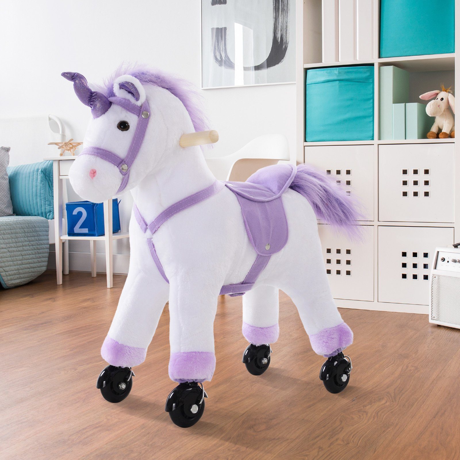 HOMCOM Stehtier Reitpferd auf Rollen, Lila günstig online kaufen
