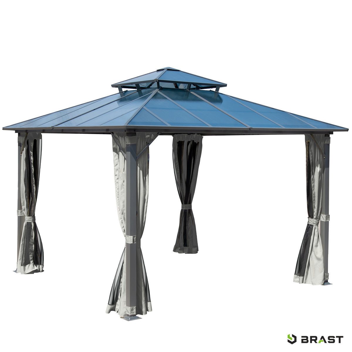 BRAST Pavillon Aluminium Pagode 4x4m inkl. Moskitonetz, festes Dach wasserdicht UV-Schutz
