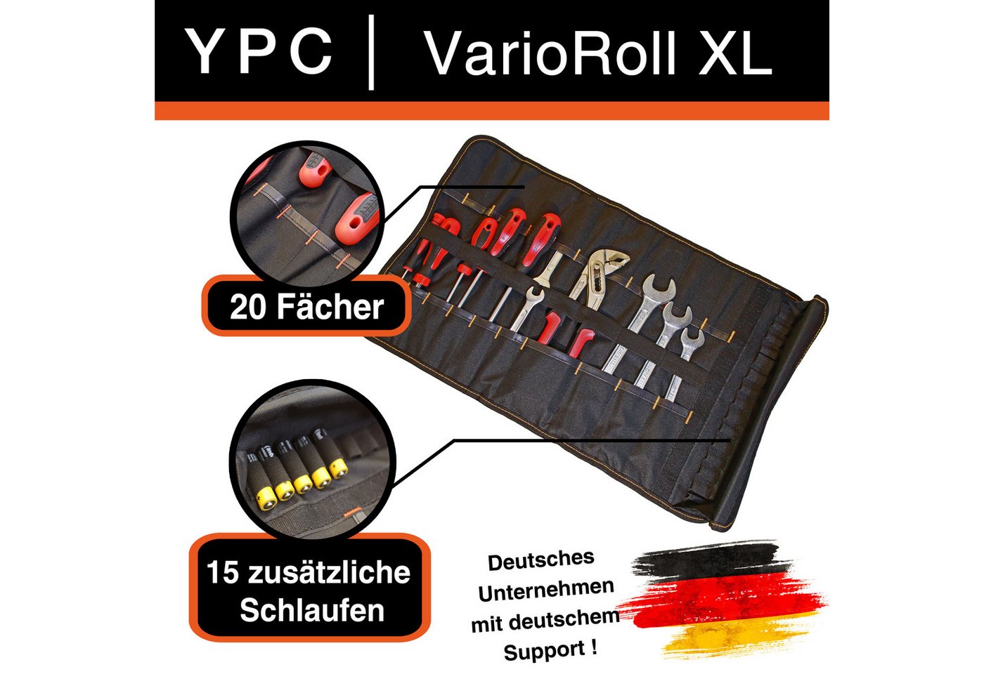 Thumbnail - YPC Werkzeugtasche "VarioRoll XL" Werkzeug Rolltasche 56x34cm, reißfest, robust, wasserabweisend, XL Abmessungen, prakti...