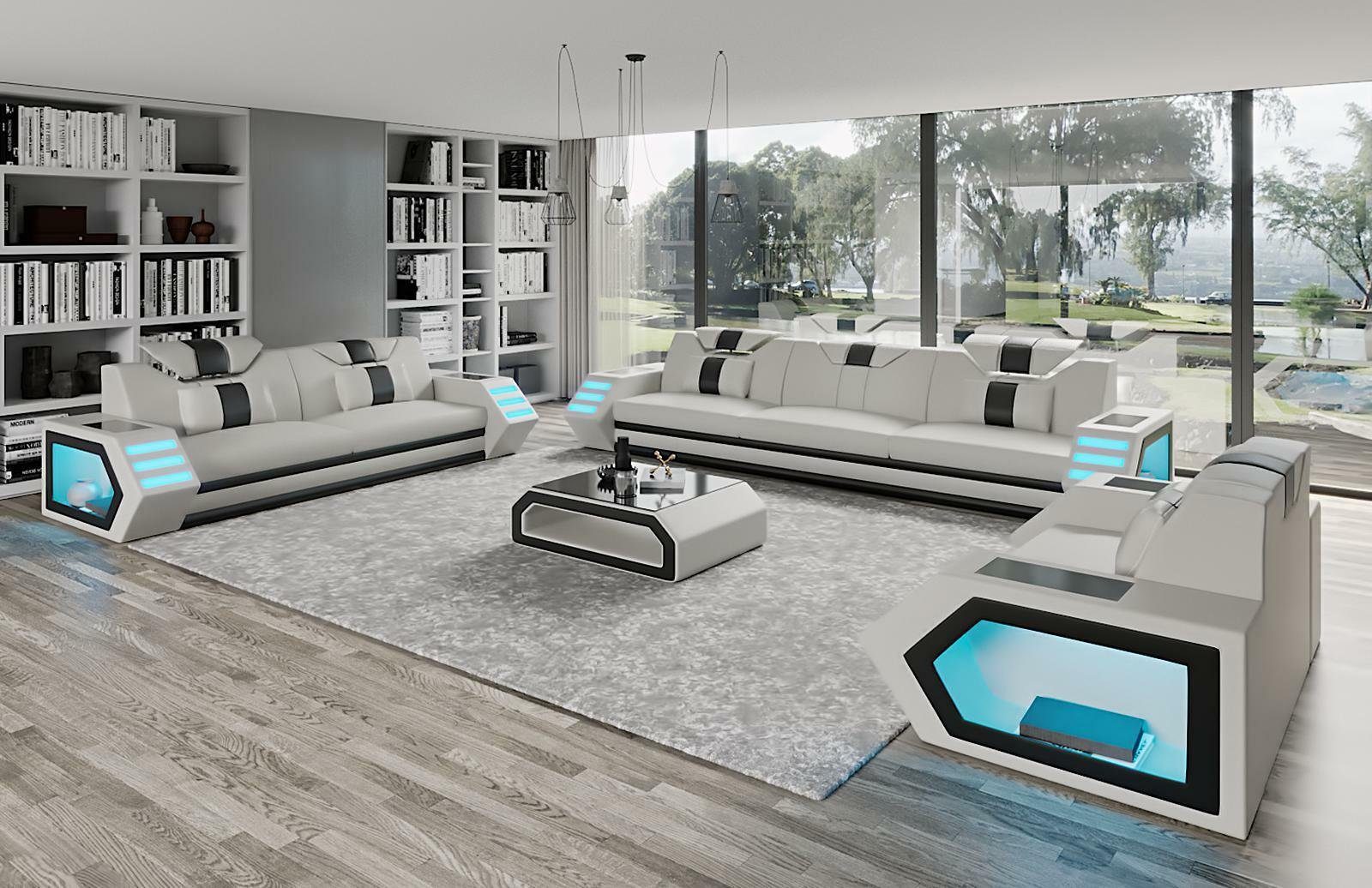JVmoebel Sofa Moderne Sofagarnitur luxus Design 3+2+1 Sitzer Couch Neu LED, Made in Europe Weiß