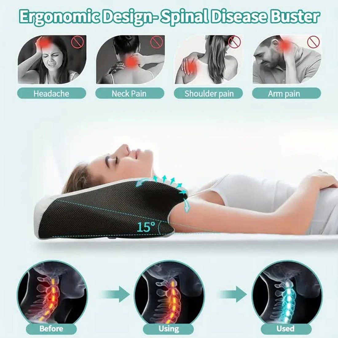ibettertec Kopfkissen Kopfkissen Memory Foam, orthopädisches Nackenkissen, ergonomisch, für Seiten- & Rückenschläfer, weich & stützend