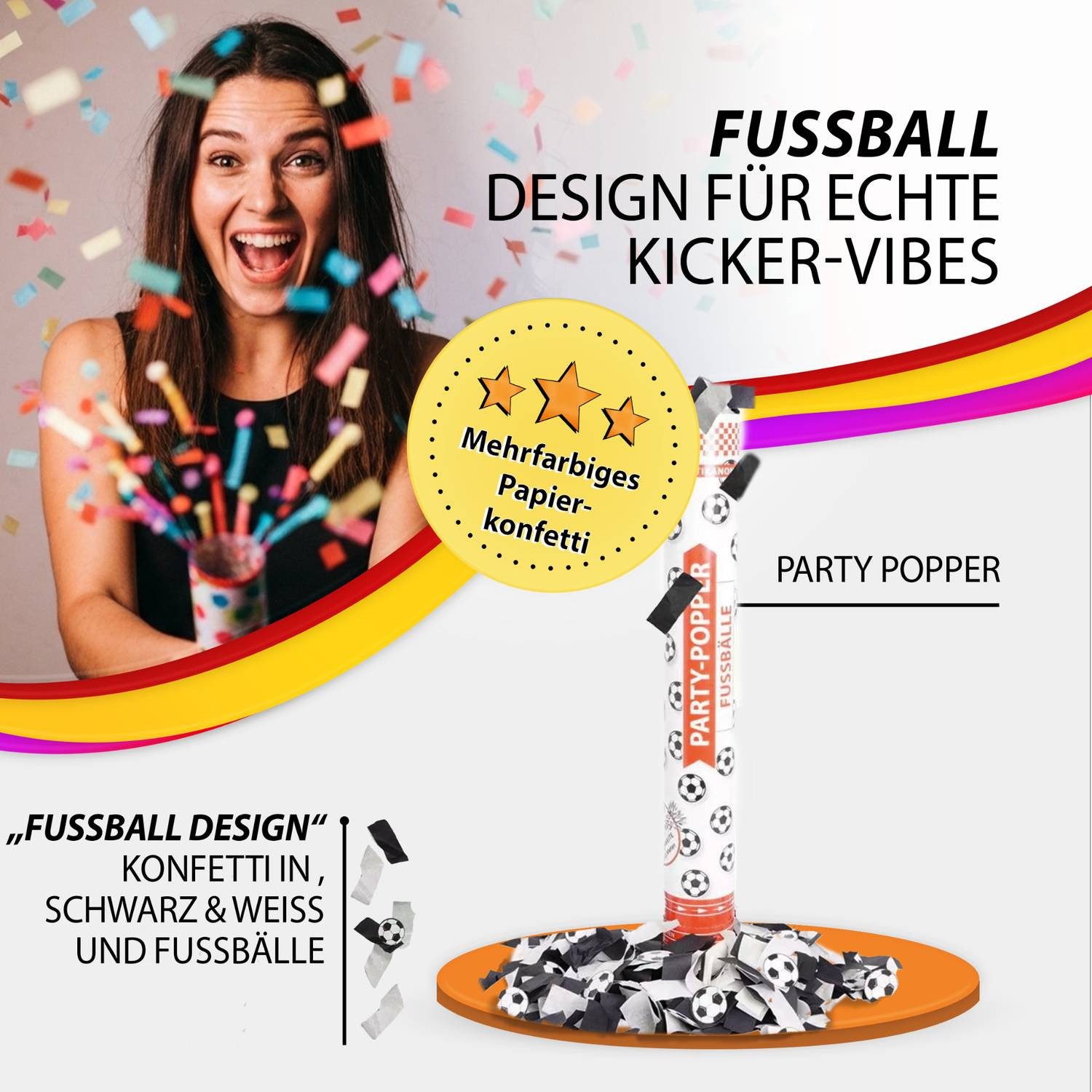 Party Factory Konfetti Party Popper 40cm Fußball Konfetti Deko Party