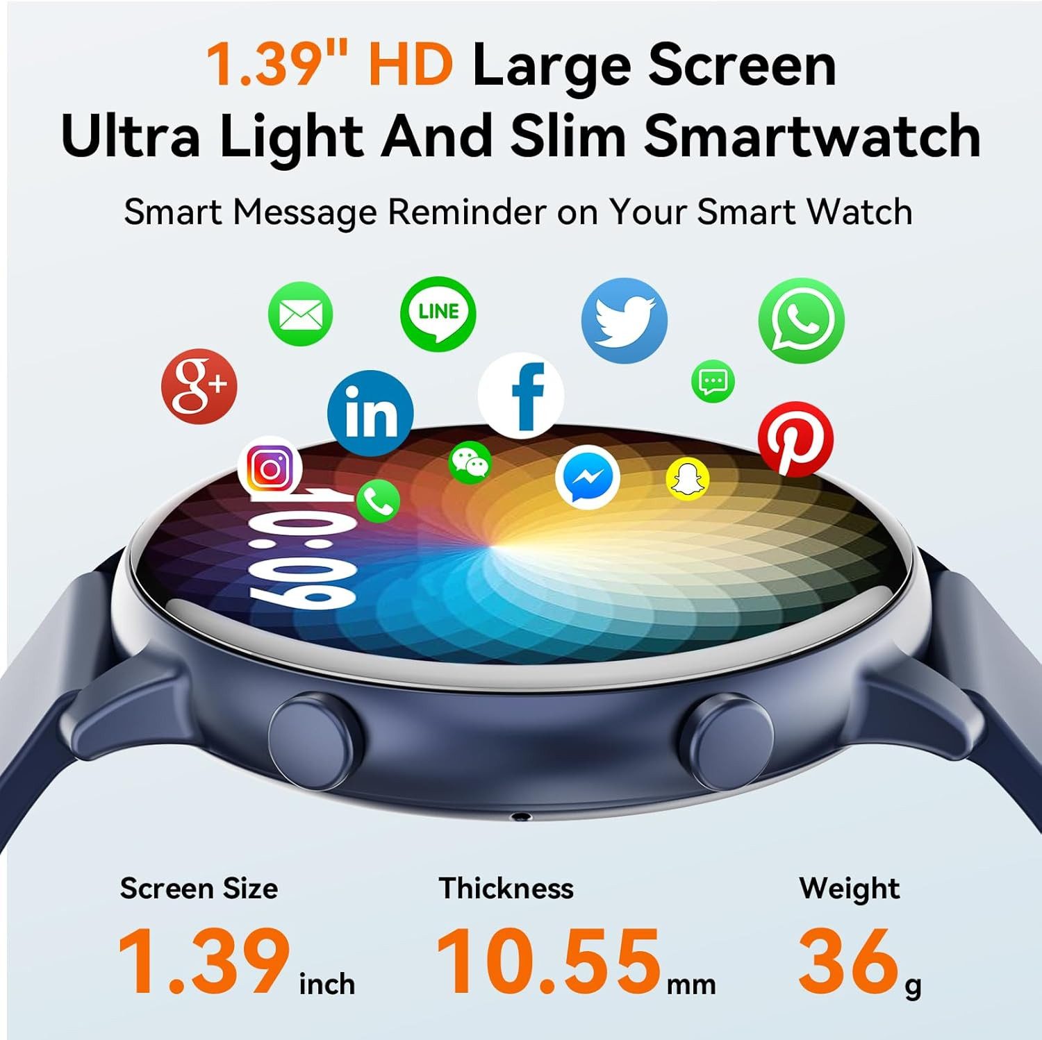Hwagol Smartwatch (3,5 cm, android ios), Smartwatch mit 1.38" HD Display, Bluetooth Anrufen