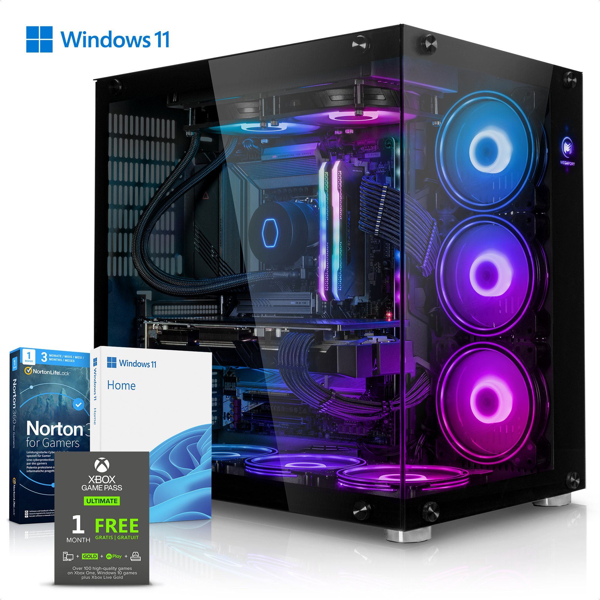 RTX (AMD 5900X, Gaming-PC GB Ryzen 11, GB SSD, Wasserkühlung, 9 2000 4070, RAM, 32 WLAN) GeForce Megaport Windows