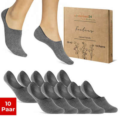 sockenkauf24 Füßlinge 10 Paar Premium Füßlinge aus gekämmter Baumwolle Damen & Herren (Grau, 35-38) Sneaker Socken ohne drückende Naht (Exclusive Line) - 70103T WP
